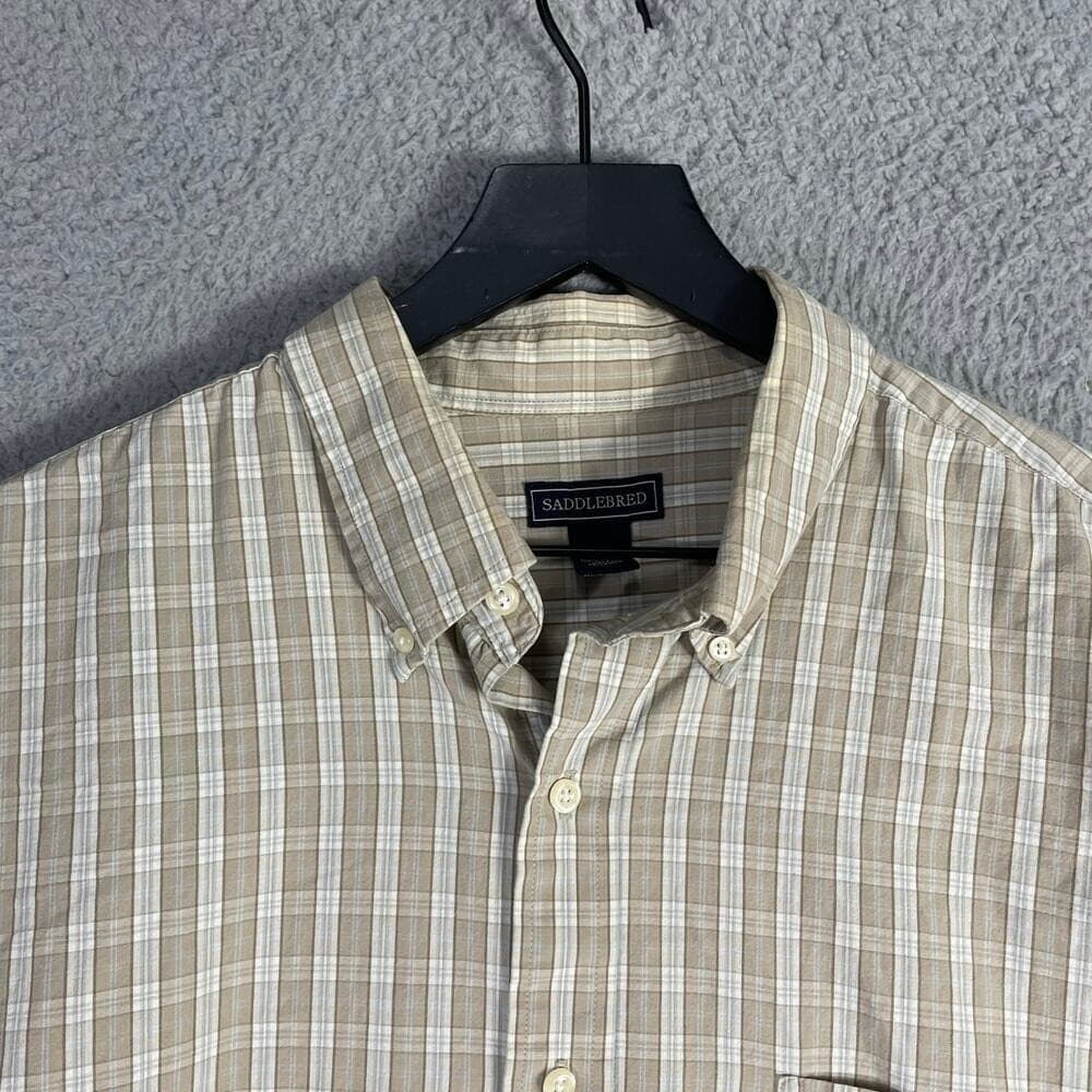 Saddlebred Men’s XL Button-Up Shirt Beige Plaid Long Sleeve 100% Cotton Casual - Thumbnail 8