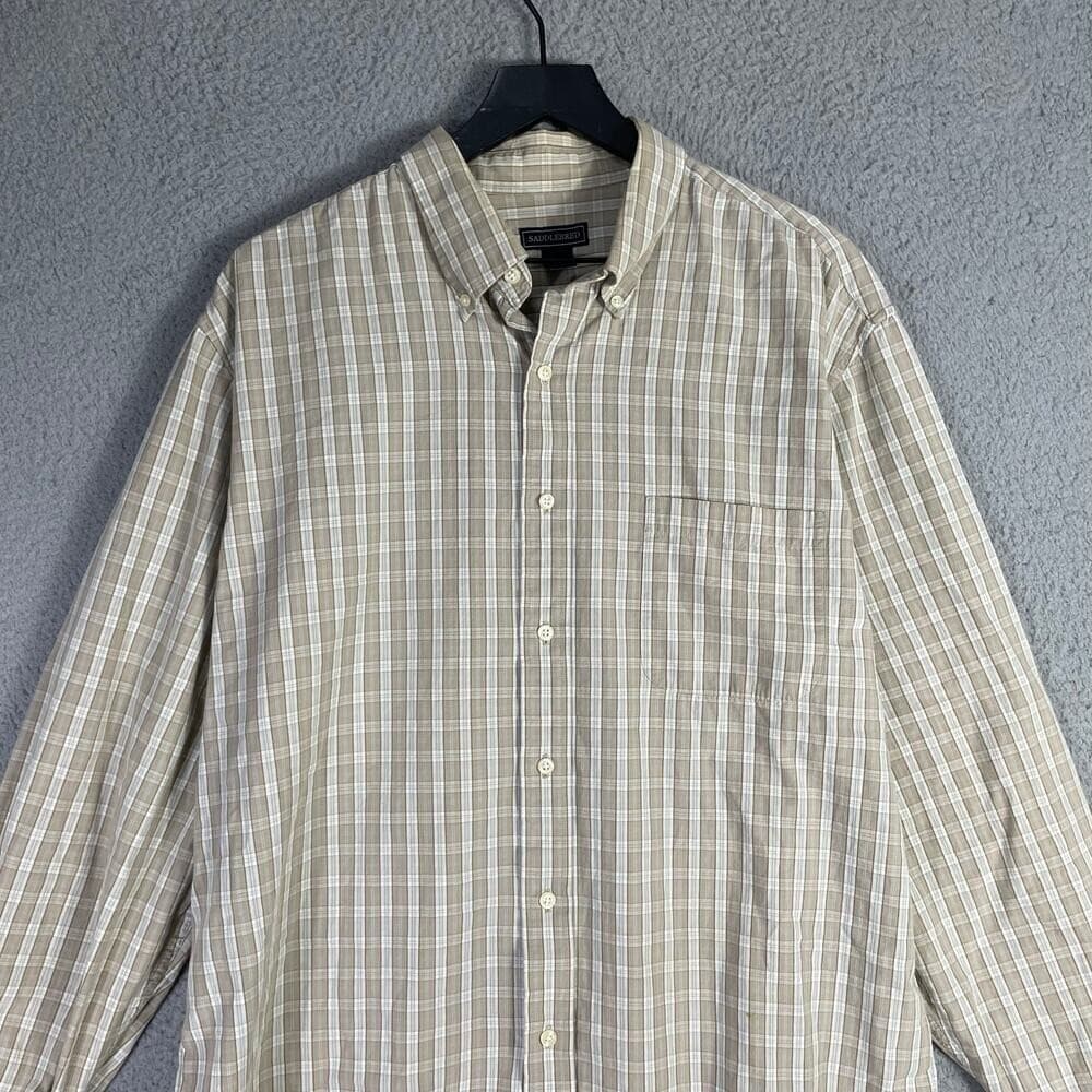 Saddlebred Men’s XL Button-Up Shirt Beige Plaid Long Sleeve 100% Cotton Casual - Thumbnail 7