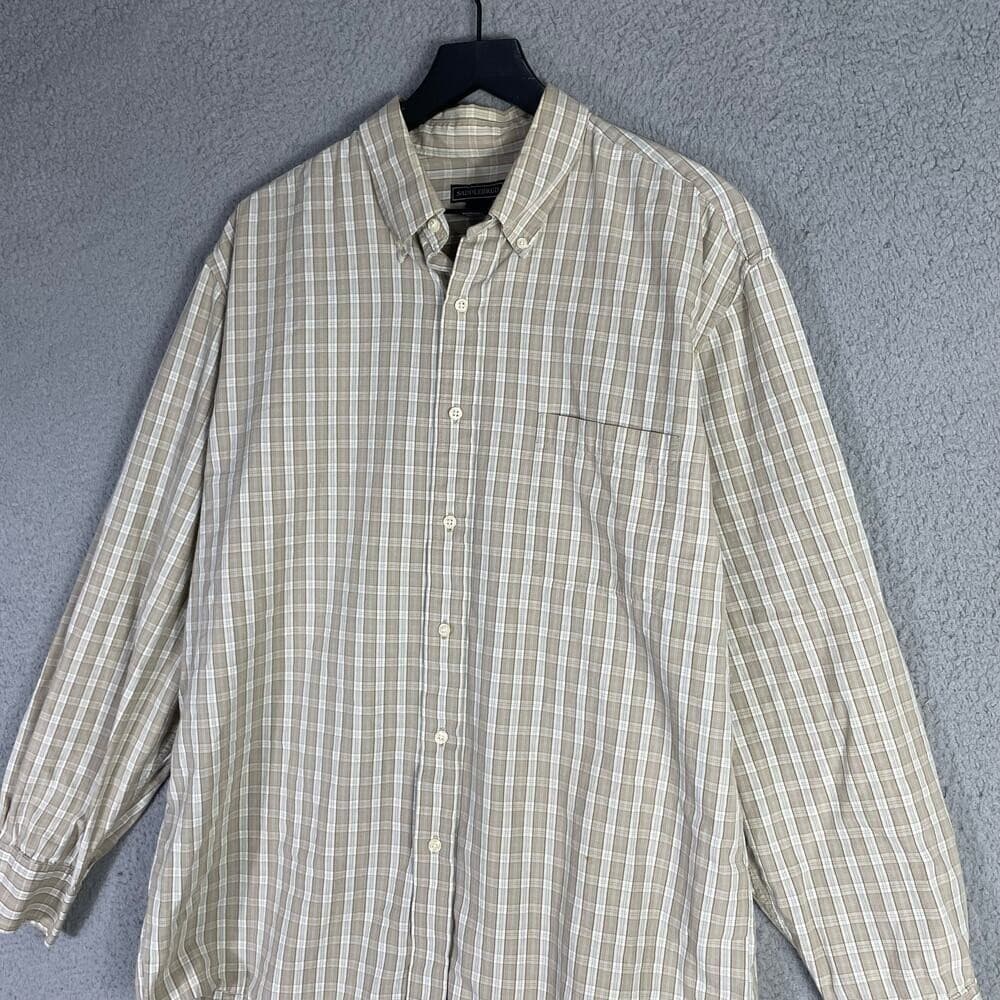 Saddlebred Men’s XL Button-Up Shirt Beige Plaid Long Sleeve 100% Cotton Casual - Thumbnail 6
