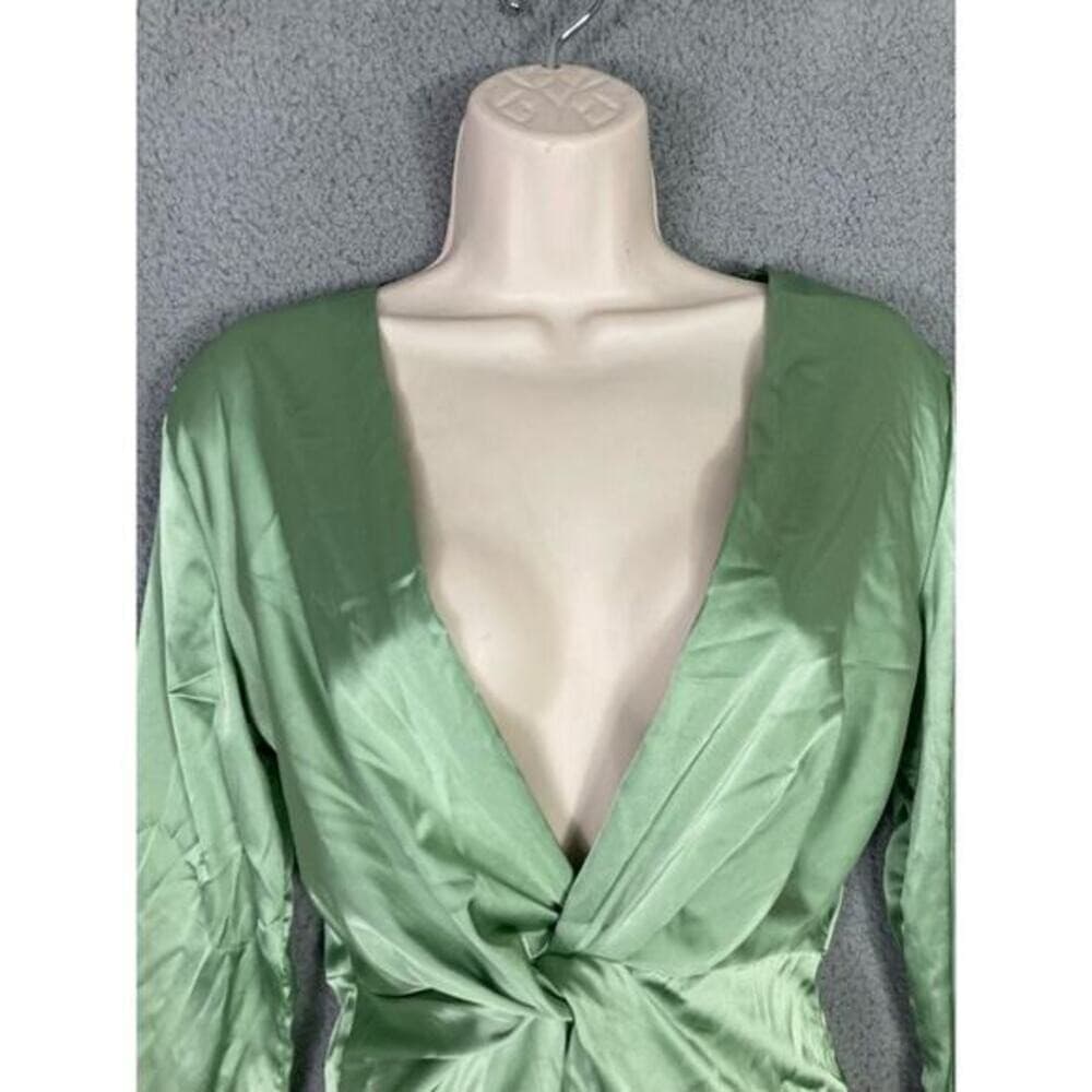 SHEIN Satin Nightgown Olive Green Long Bell Sleeve Tie Waist XS New NWT - Thumbnail 14