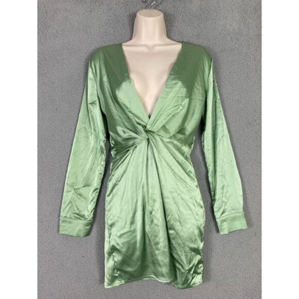 SHEIN Satin Nightgown Olive Green Long Bell Sleeve Tie Waist XS New NWT - Thumbnail 15