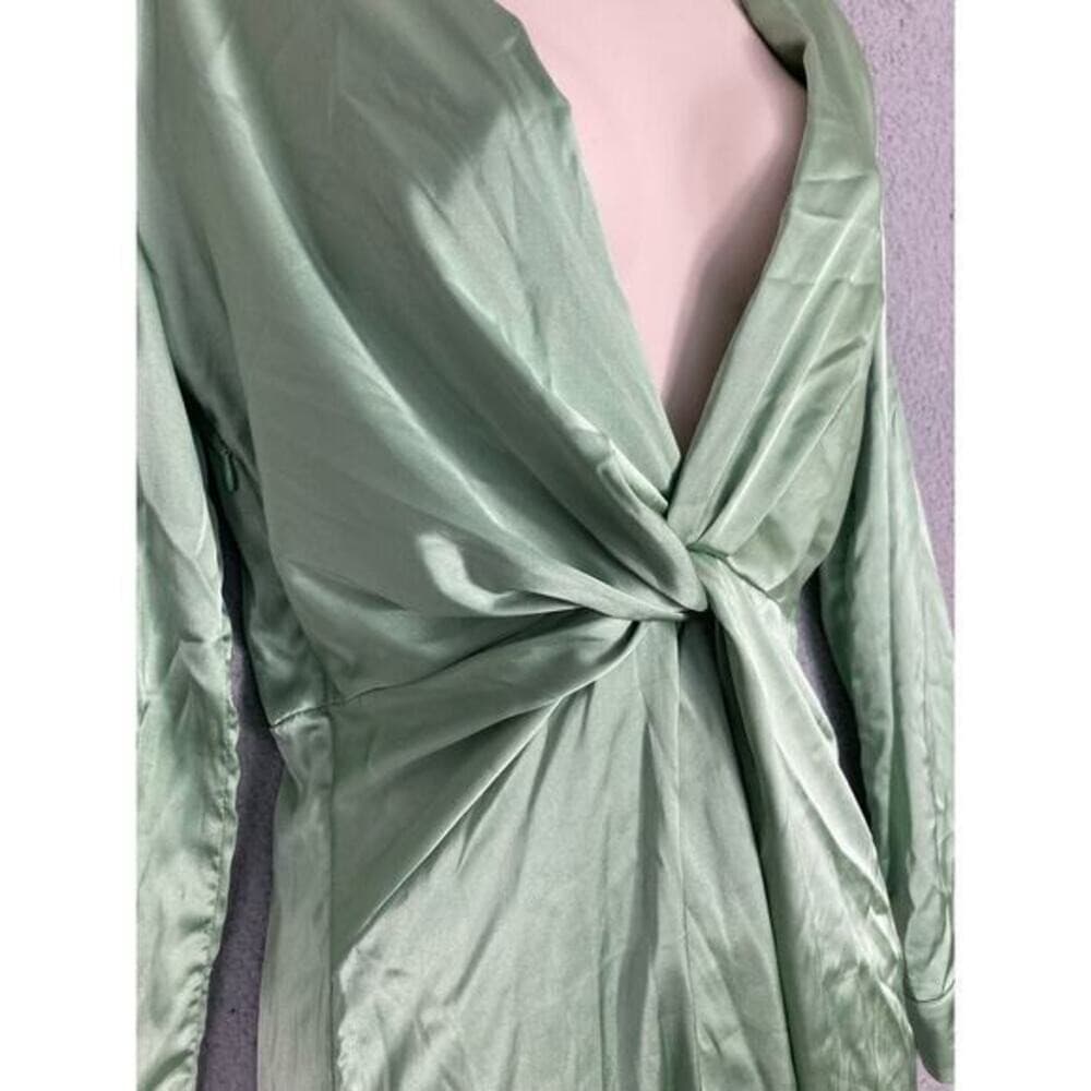 SHEIN Satin Nightgown Olive Green Long Bell Sleeve Tie Waist XS New NWT - Thumbnail 12