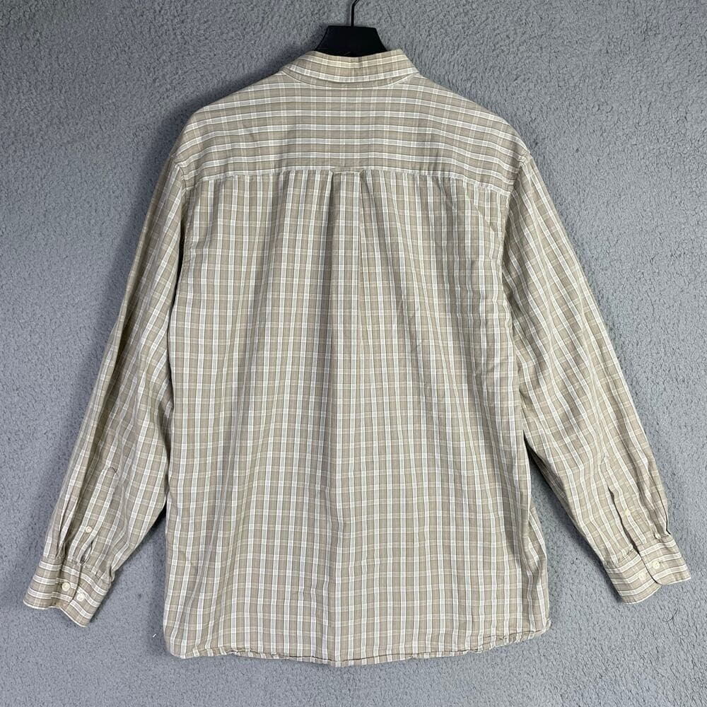 Saddlebred Men’s XL Button-Up Shirt Beige Plaid Long Sleeve 100% Cotton Casual - Thumbnail 4