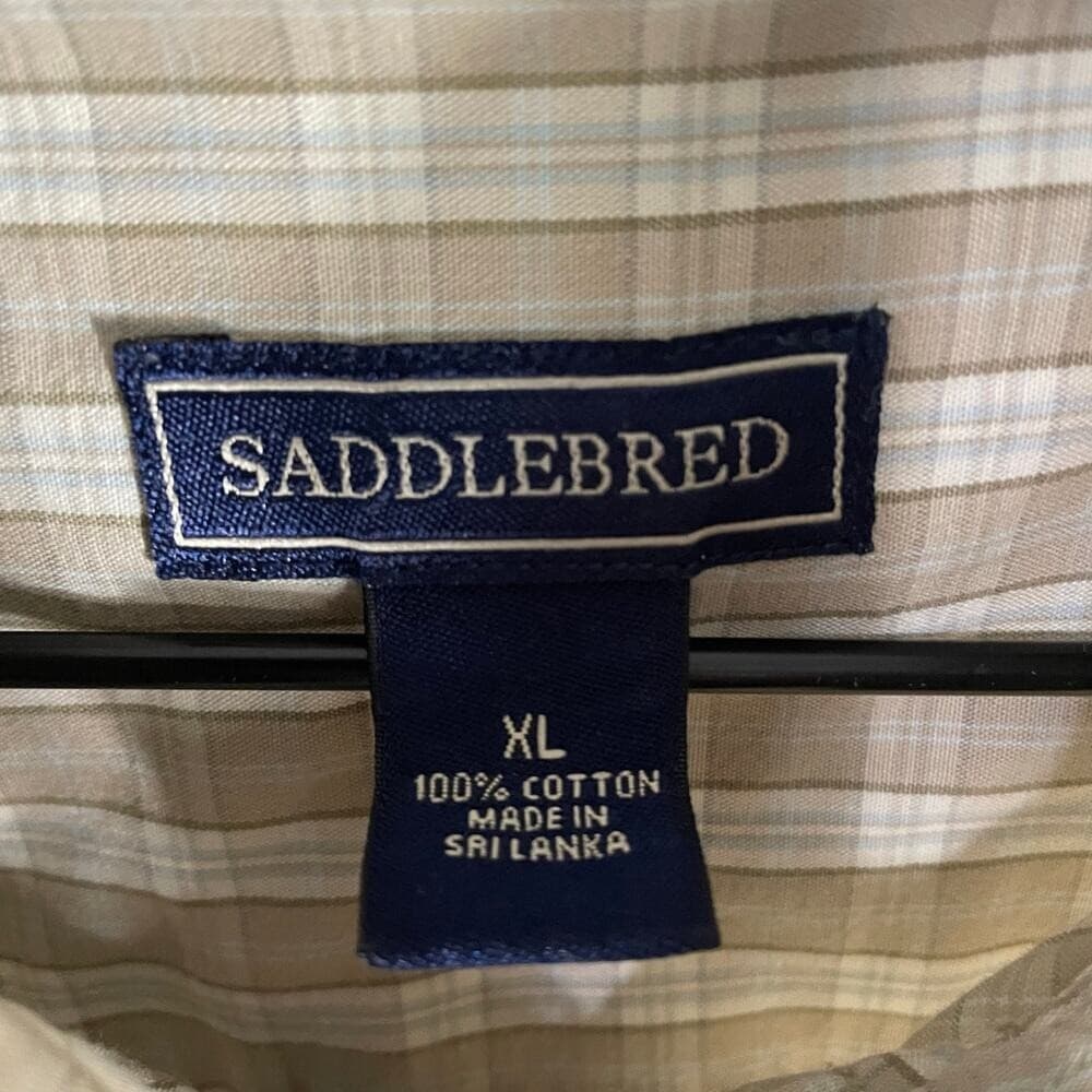 Saddlebred Men’s XL Button-Up Shirt Beige Plaid Long Sleeve 100% Cotton Casual - Thumbnail 2
