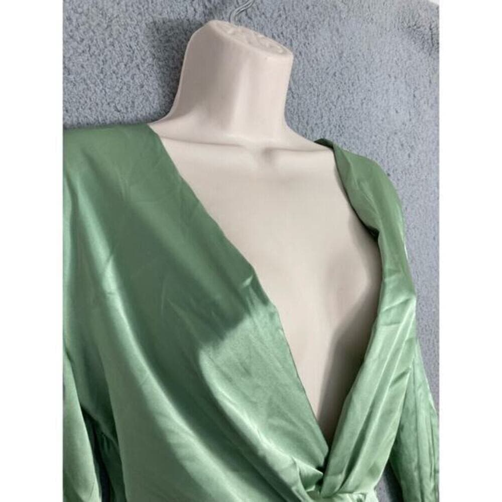 SHEIN Satin Nightgown Olive Green Long Bell Sleeve Tie Waist XS New NWT - Thumbnail 11