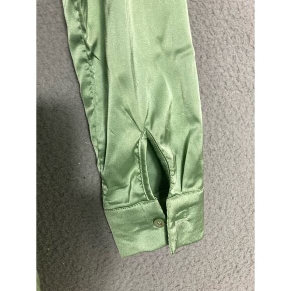 SHEIN Satin Nightgown Olive Green Long Bell Sleeve Tie Waist XS New NWT - Thumbnail 9