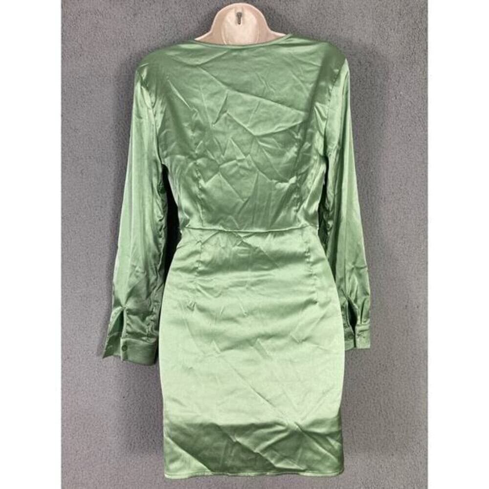 SHEIN Satin Nightgown Olive Green Long Bell Sleeve Tie Waist XS New NWT - Thumbnail 13