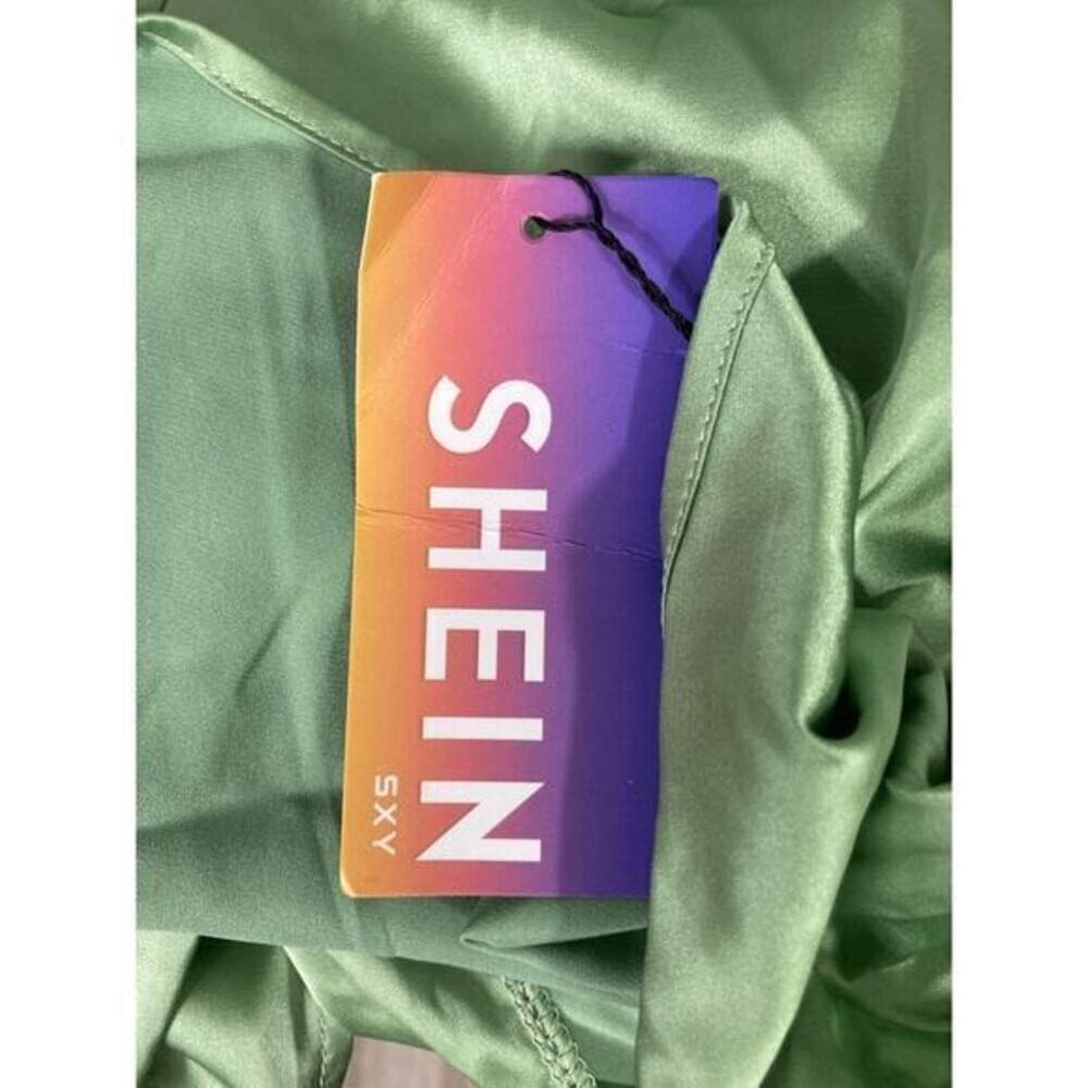 SHEIN Satin Nightgown Olive Green Long Bell Sleeve Tie Waist XS New NWT - Thumbnail 7