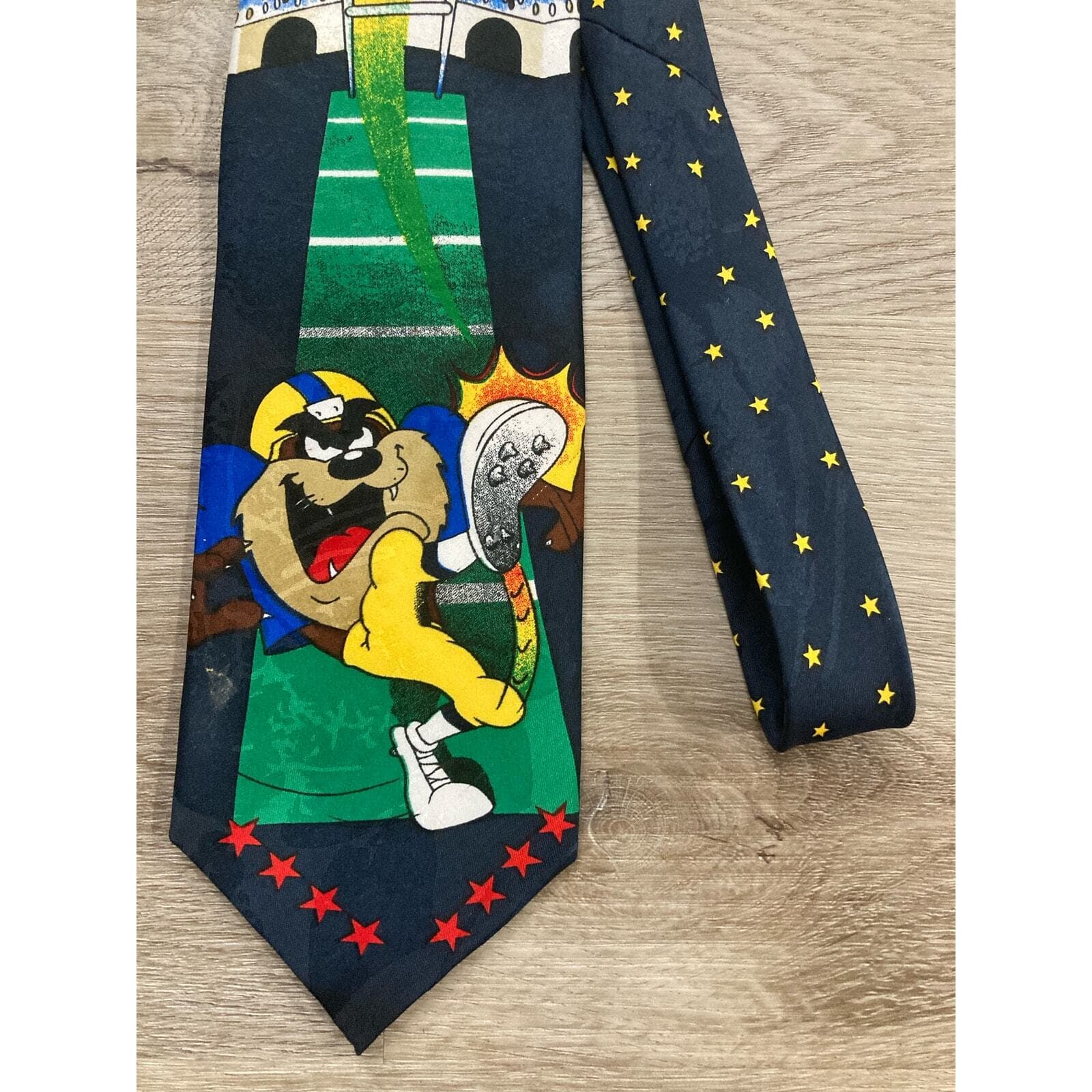 Vintage 1995 Looney Tunes Tazmanian Devil Football Necktie Multicolor Men's Tie - Thumbnail 3