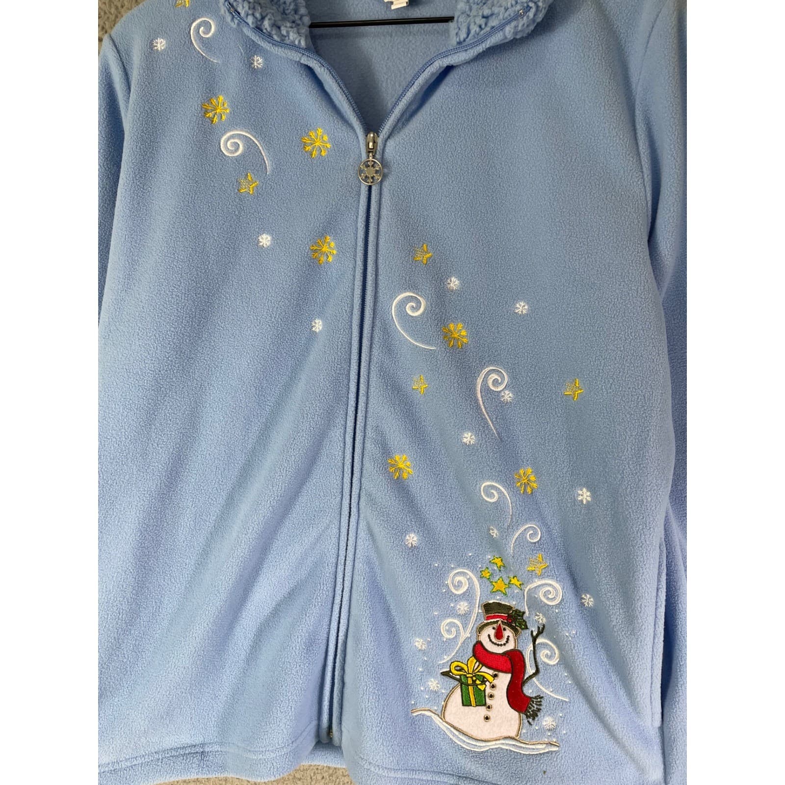 Coral Bay Fleece Jacket Women's L Snowman Winter Holiday Blue Vintage - Thumbnail 7
