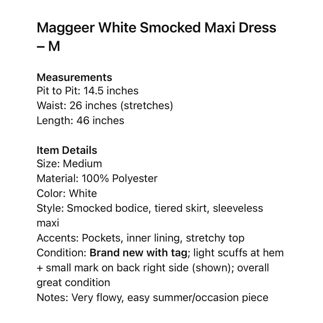 Womens White Smocked Tiered Maxi Dress Sleeveless Boho Summer Occasion M - Thumbnail 3