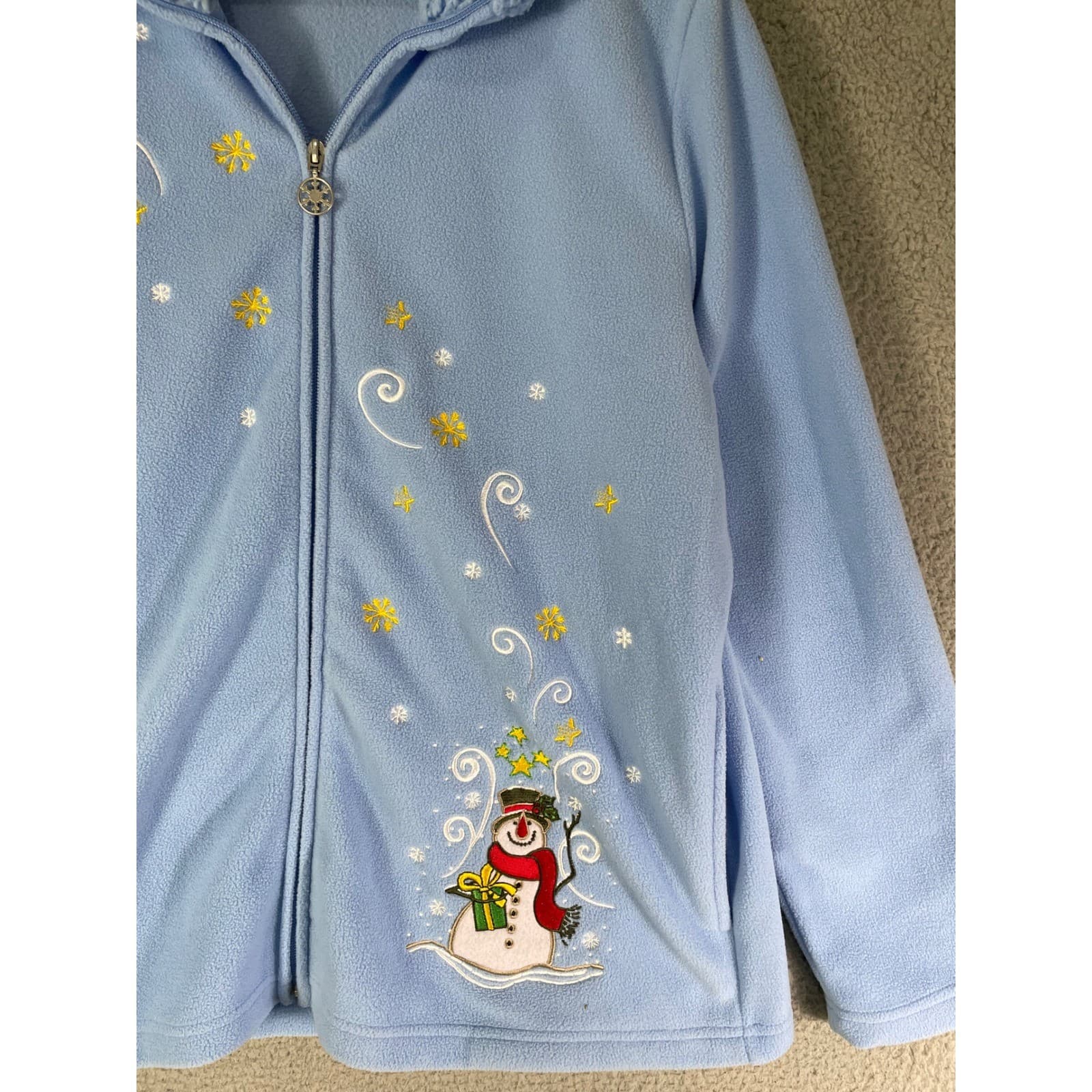 Coral Bay Fleece Jacket Women's L Snowman Winter Holiday Blue Vintage - Thumbnail 6