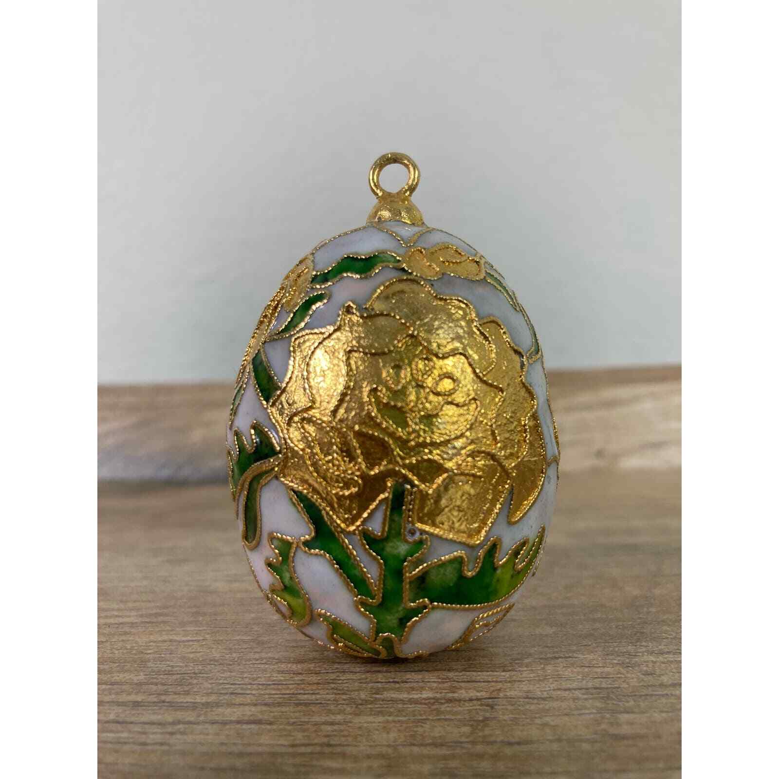 Christmas Egg Ornament Cloisonne Vintage Cloisonné Gold Hand Painted Holiday - Thumbnail 5