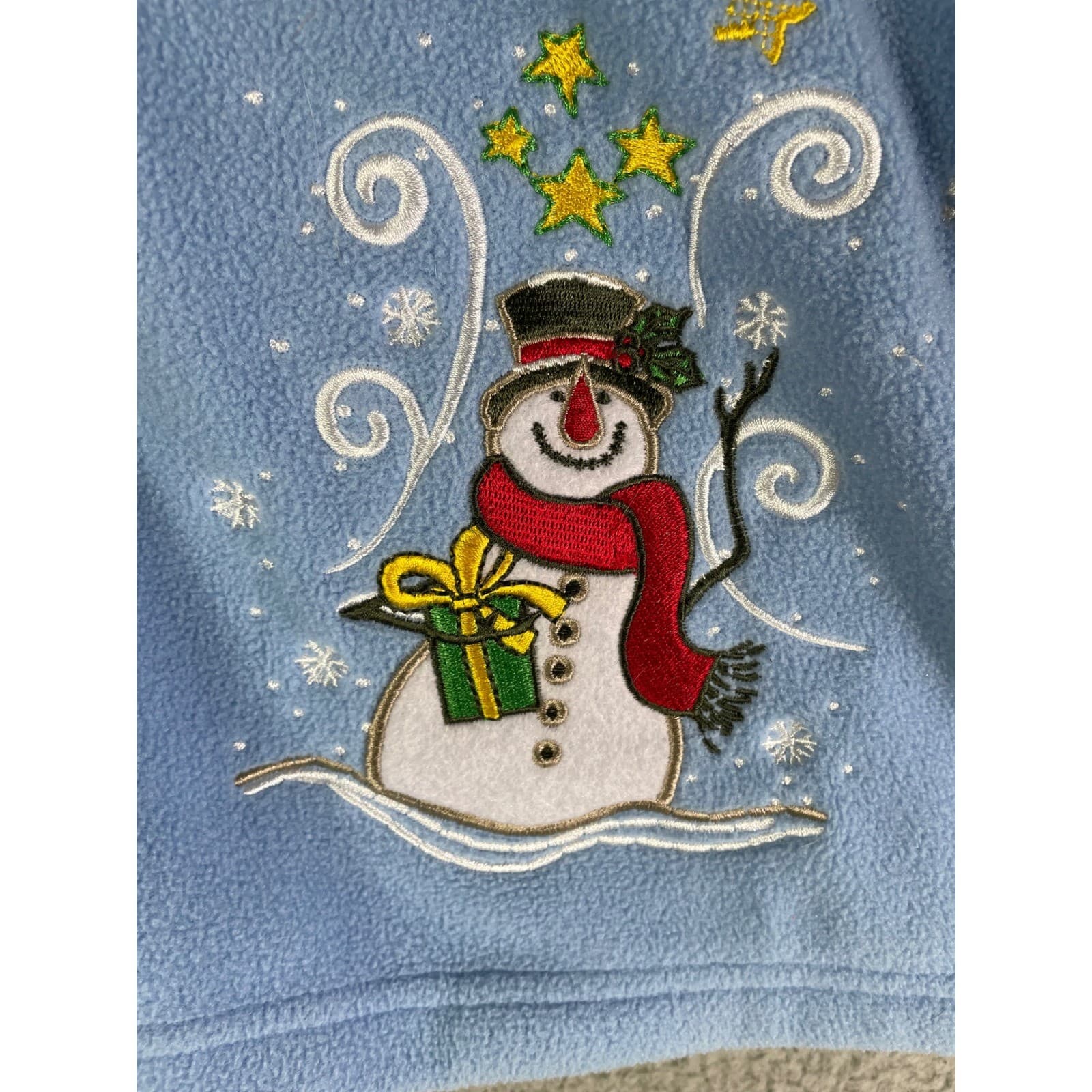 Coral Bay Fleece Jacket Women's L Snowman Winter Holiday Blue Vintage - Thumbnail 10