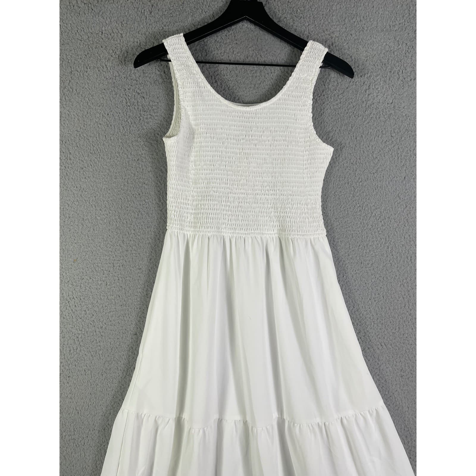 Womens White Smocked Tiered Maxi Dress Sleeveless Boho Summer Occasion M - Thumbnail 10