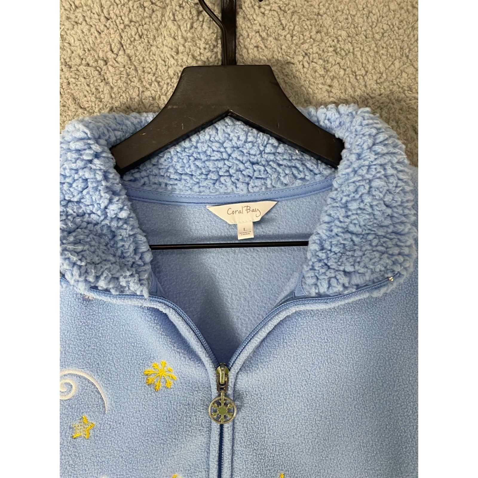 Coral Bay Fleece Jacket Women's L Snowman Winter Holiday Blue Vintage - Thumbnail 8