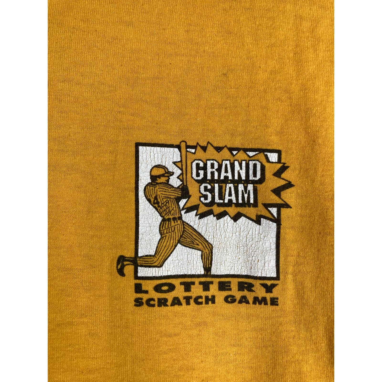 Vintage 80s Grand Slam Baseball Washington Lottery Graphic T-Shirt Yellow Mens M - Thumbnail 4