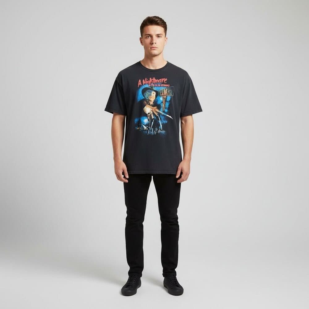 Freddy Krueger A Nightmare On Elm Street Men's Black Graphic T-Shirt 2XL Horror - Thumbnail 2