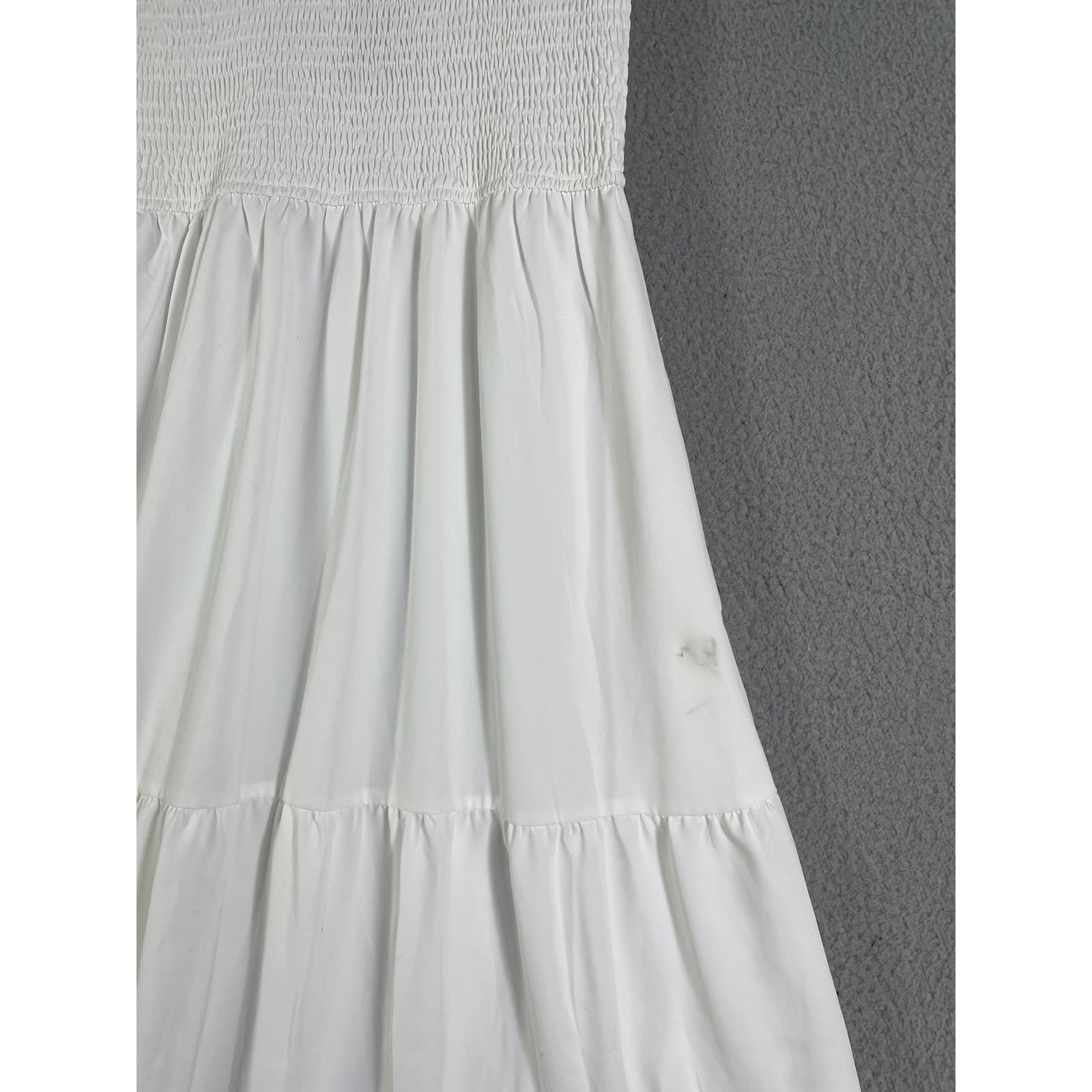 Womens White Smocked Tiered Maxi Dress Sleeveless Boho Summer Occasion M - Thumbnail 14