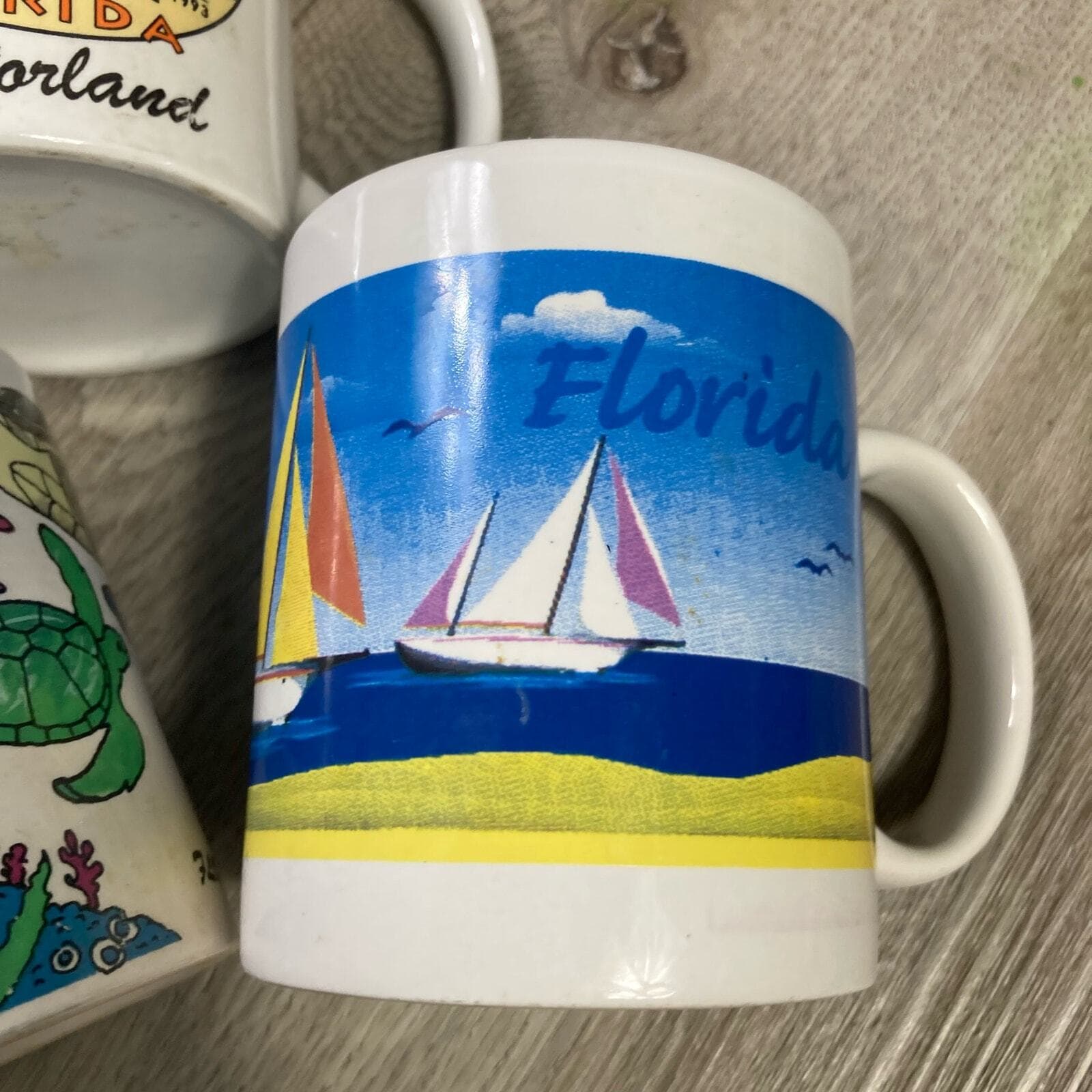 Set of 3 Vintage Florida Souvenir Coffee Tea Mugs Croc, Turtles, Sailboats 90s - Thumbnail 7