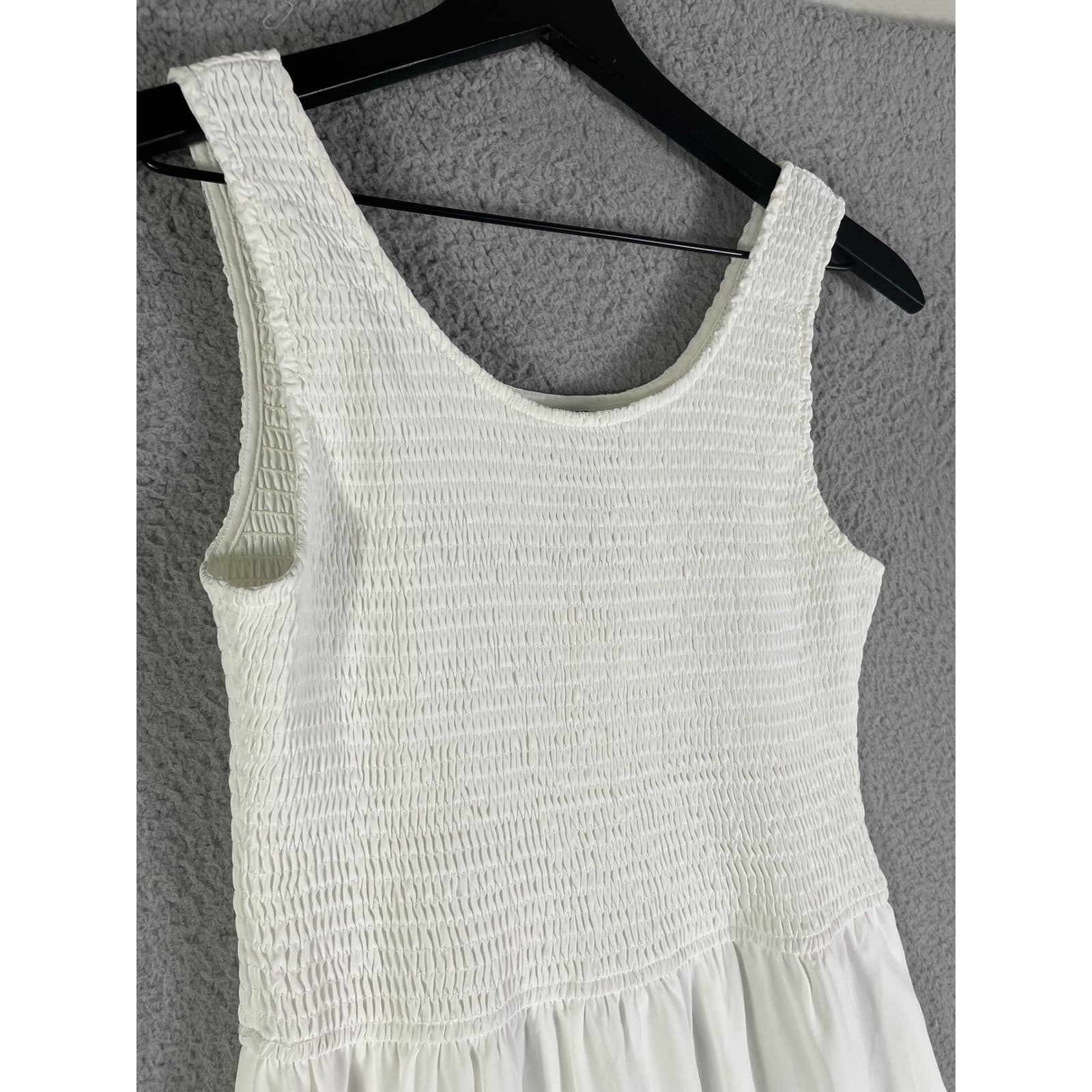 Womens White Smocked Tiered Maxi Dress Sleeveless Boho Summer Occasion M - Thumbnail 11