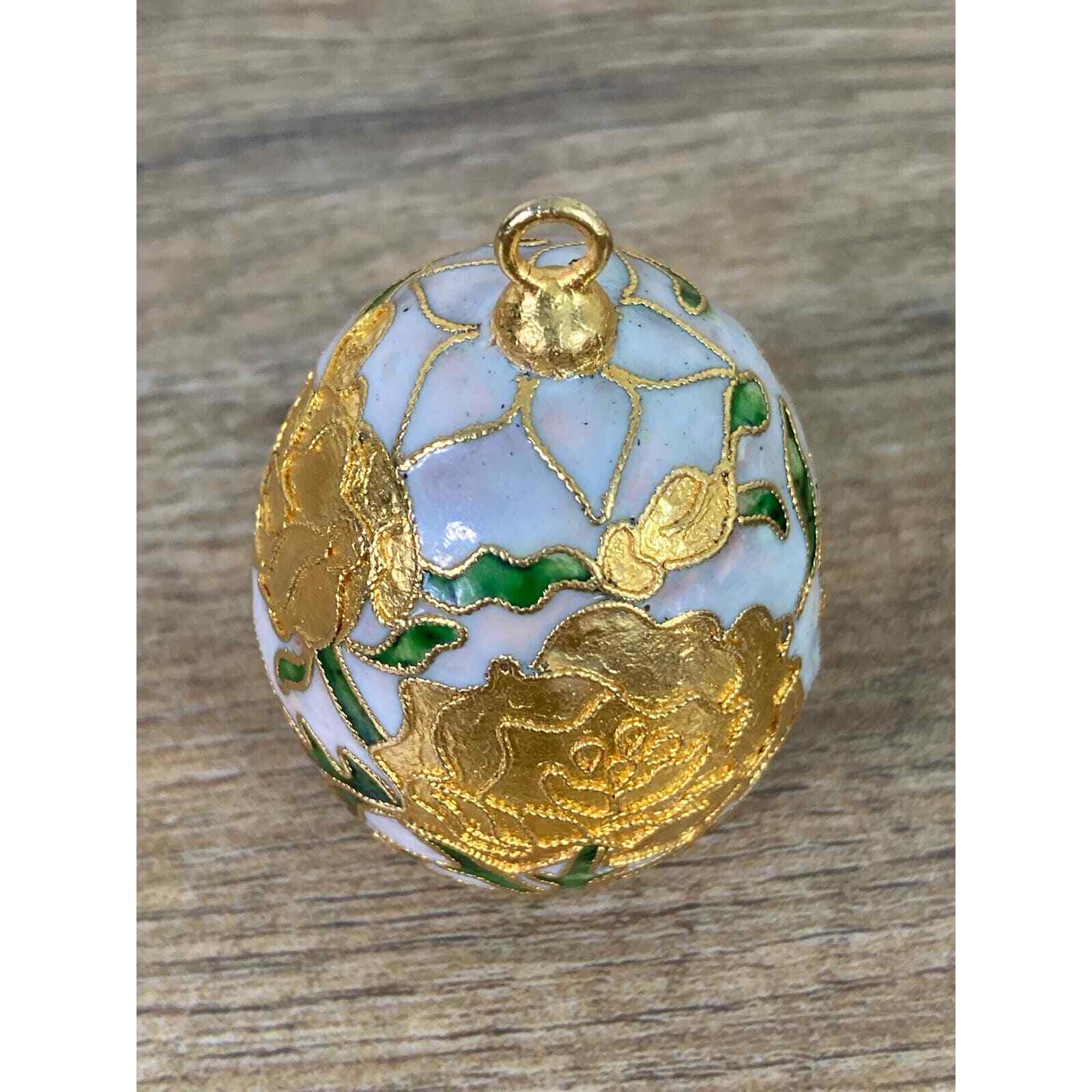 Christmas Egg Ornament Cloisonne Vintage Cloisonné Gold Hand Painted Holiday - Thumbnail 6