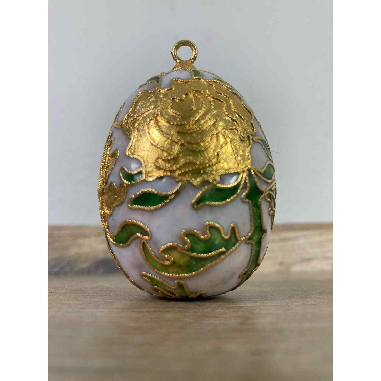 Christmas Egg Ornament Cloisonne Vintage Cloisonné Gold Hand Painted Holiday - Thumbnail 4