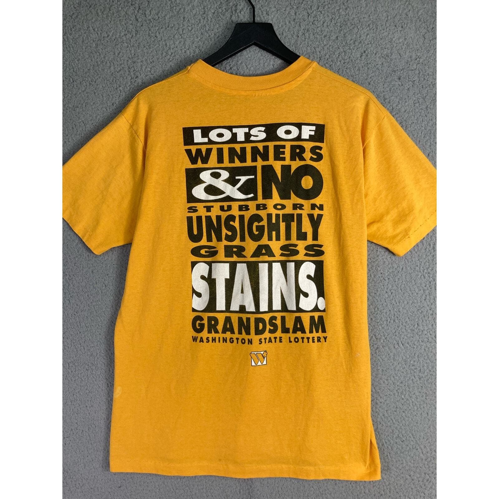Vintage 80s Grand Slam Baseball Washington Lottery Graphic T-Shirt Yellow Mens M - Thumbnail 5
