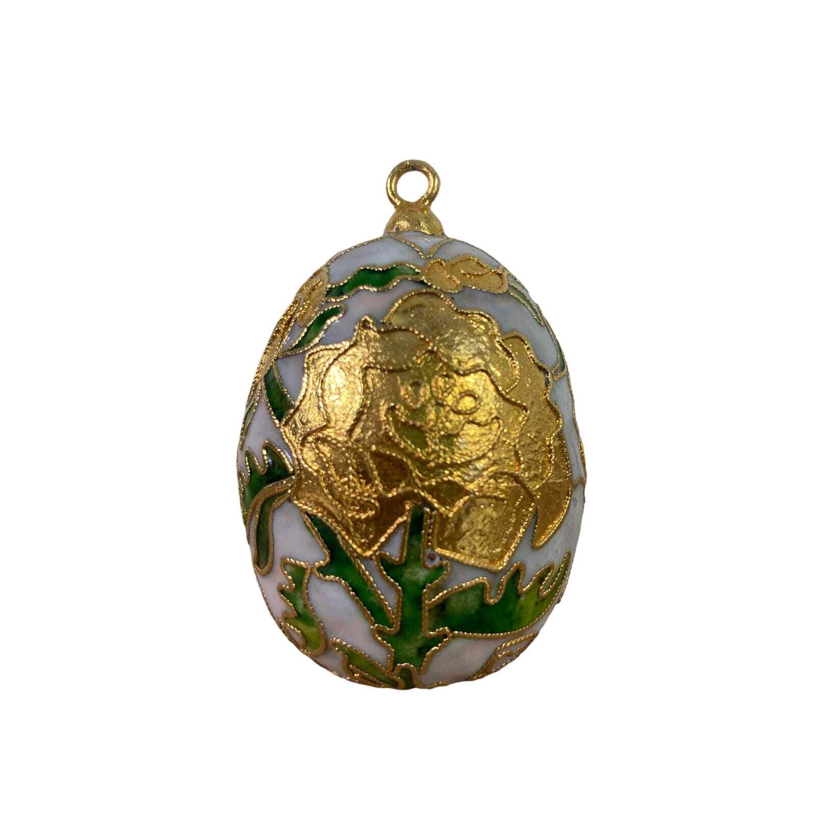Christmas Egg Ornament Cloisonne Vintage Cloisonné Gold Hand Painted Holiday - Thumbnail 2
