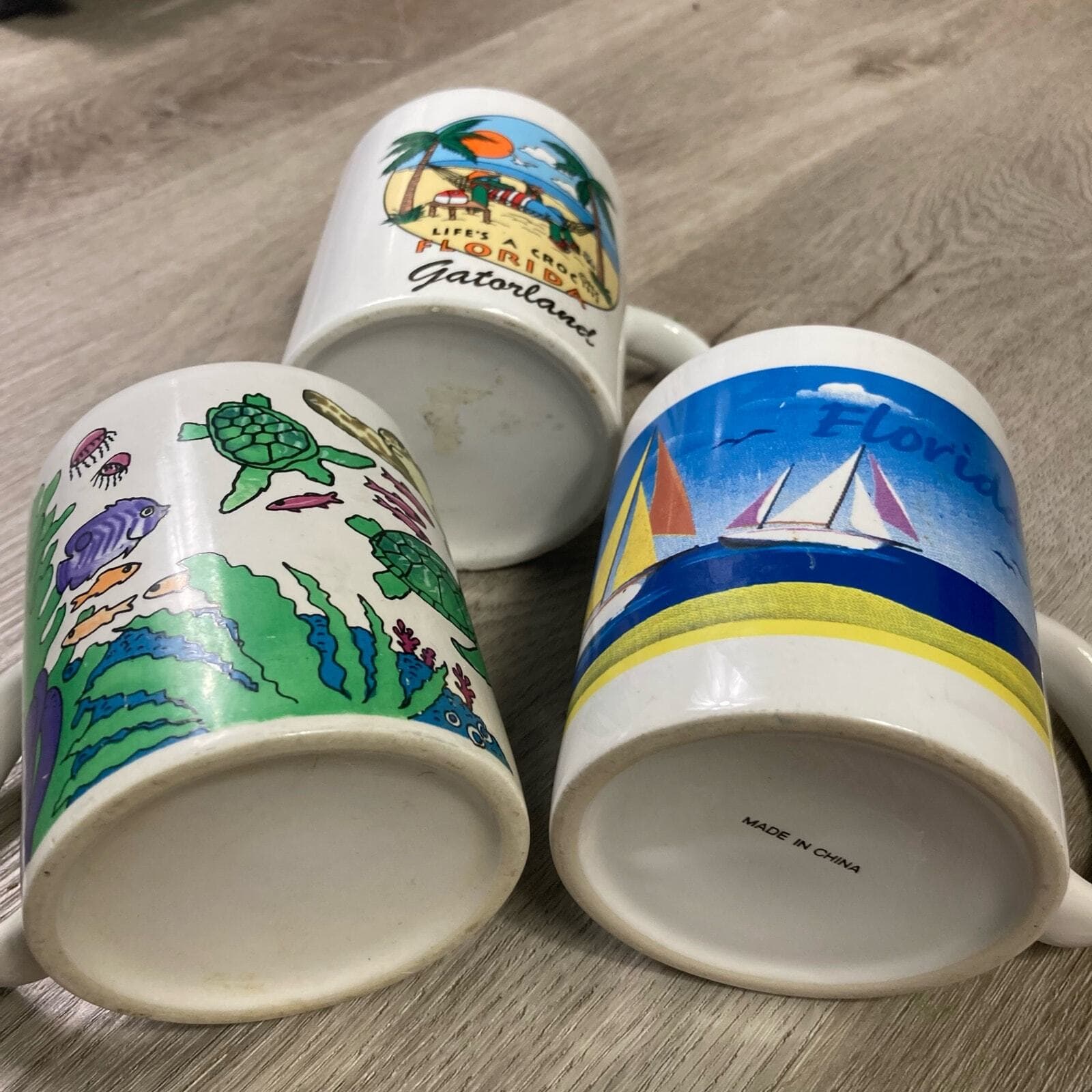 Set of 3 Vintage Florida Souvenir Coffee Tea Mugs Croc, Turtles, Sailboats 90s - Thumbnail 6