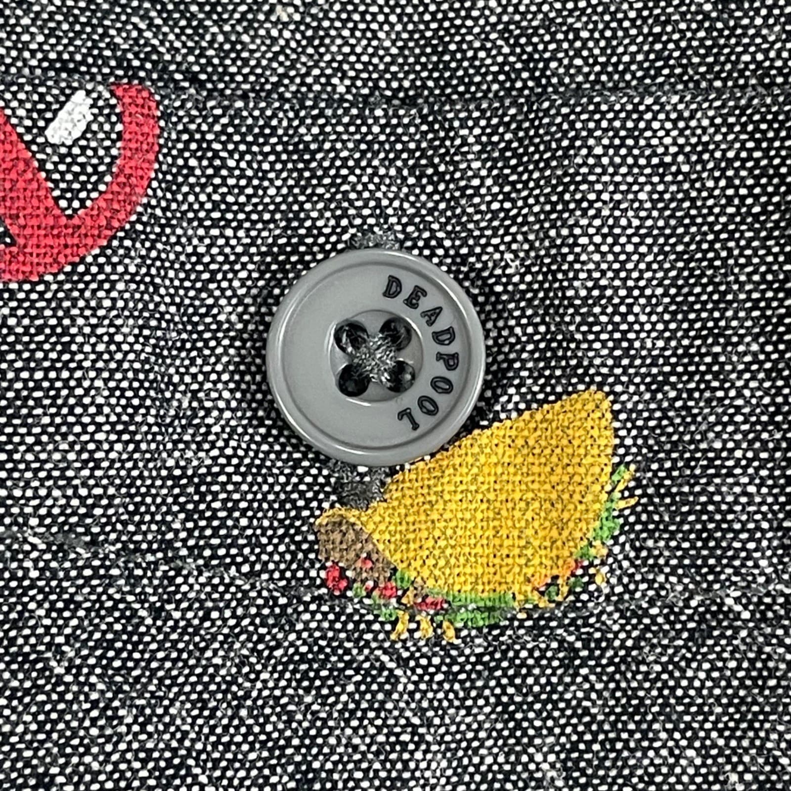 Marvel Deadpool Mens Large Short Sleeve Button Down Shirt Charcoal Grey Tacos - Thumbnail 12