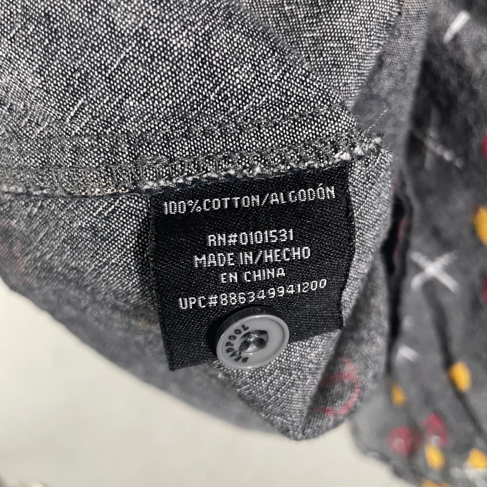 Marvel Deadpool Mens Large Short Sleeve Button Down Shirt Charcoal Grey Tacos - Thumbnail 6