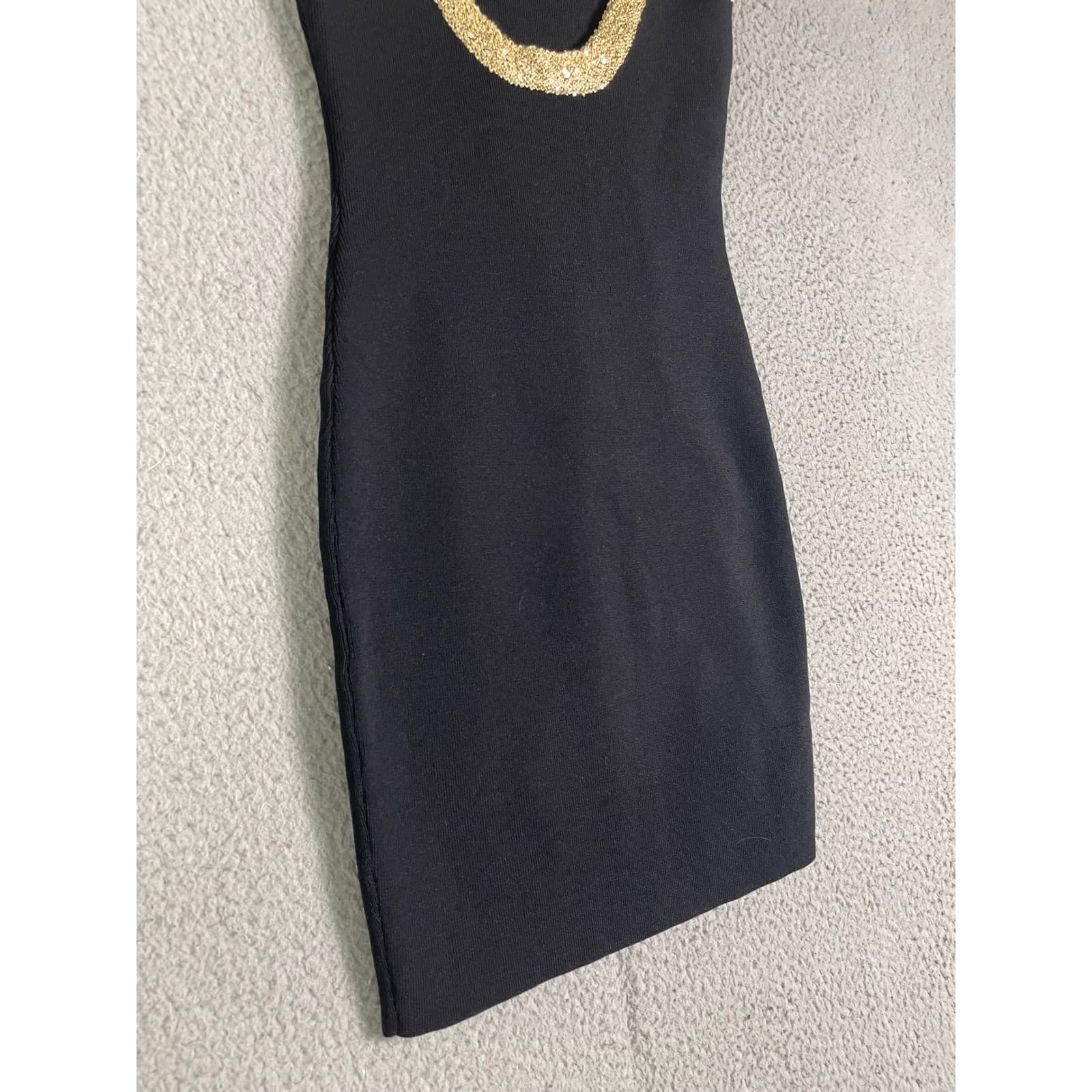 Queenia Black Gold Trim Scoop Neck Sleeveless Bodycon Cocktail Dress Women XS - Thumbnail 9