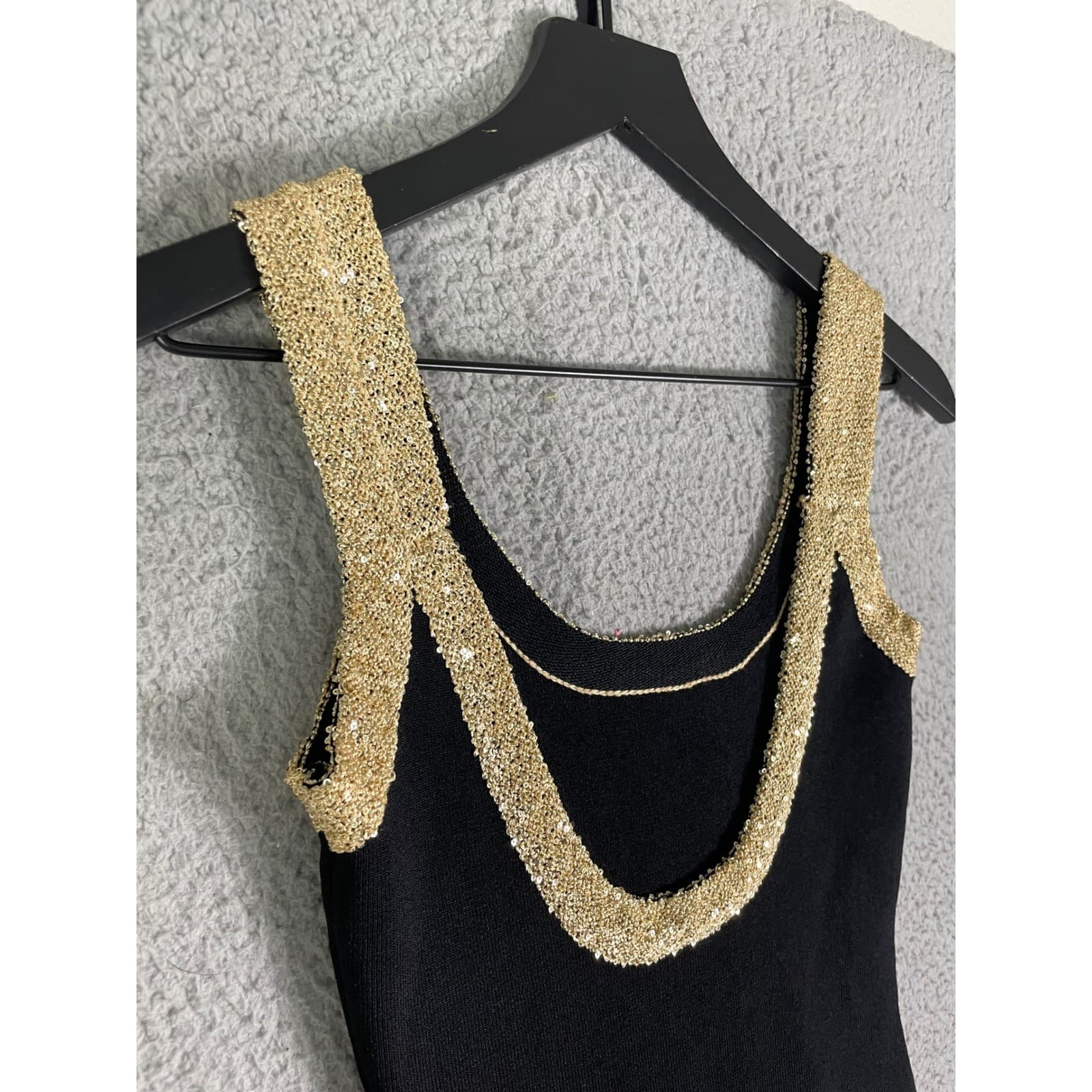 Queenia Black Gold Trim Scoop Neck Sleeveless Bodycon Cocktail Dress Women XS - Thumbnail 8