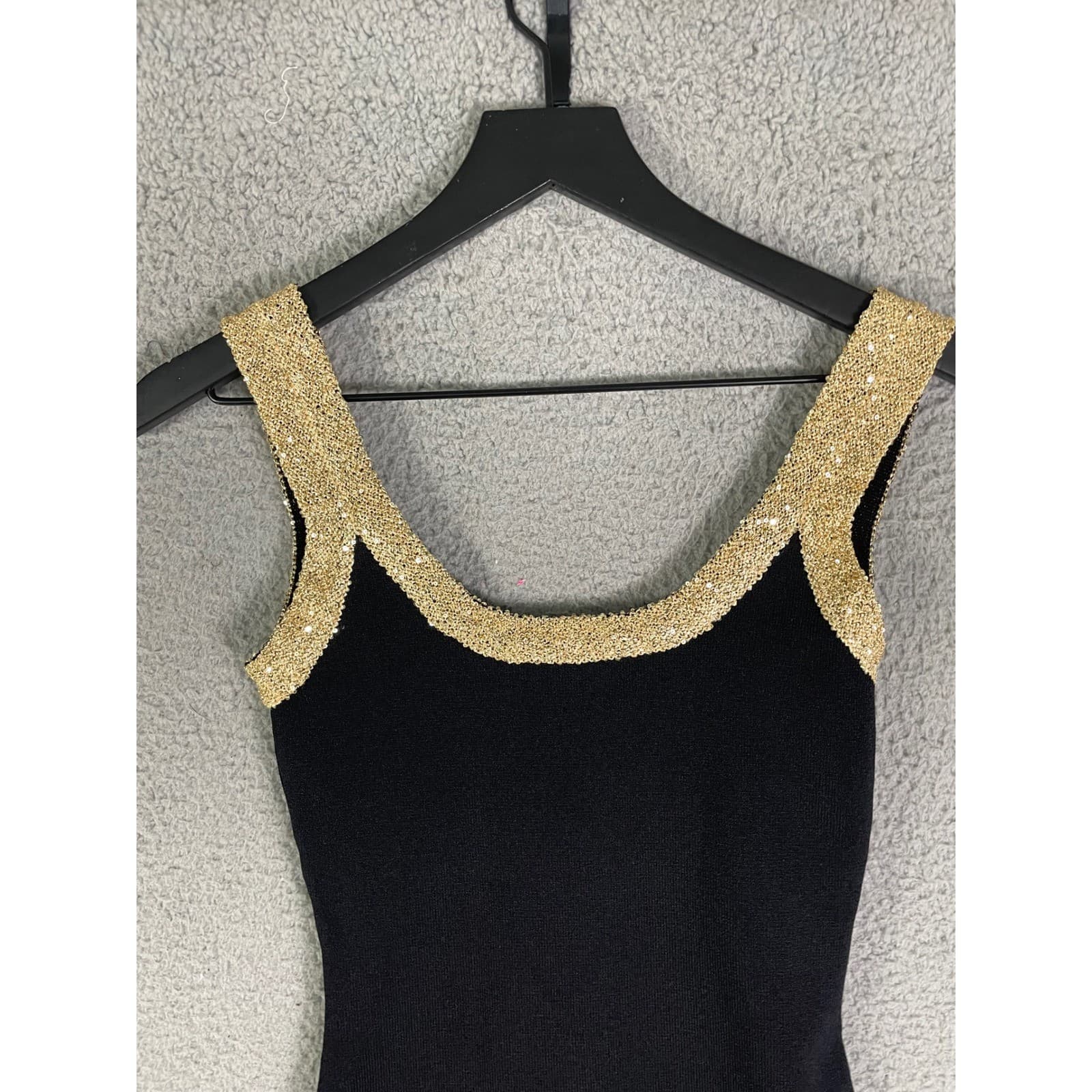 Queenia Black Gold Trim Scoop Neck Sleeveless Bodycon Cocktail Dress Women XS - Thumbnail 10