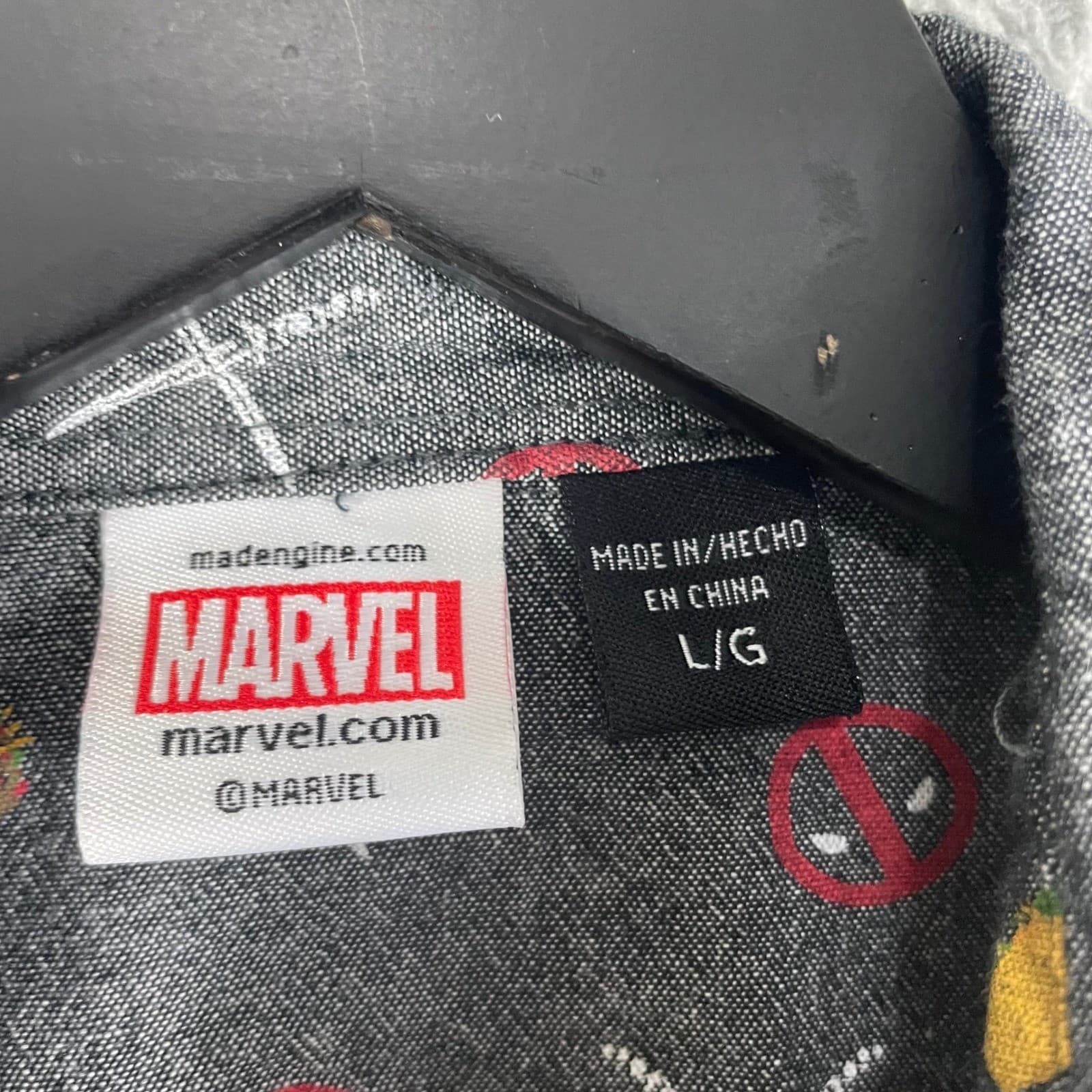 Marvel Deadpool Mens Large Short Sleeve Button Down Shirt Charcoal Grey Tacos - Thumbnail 5
