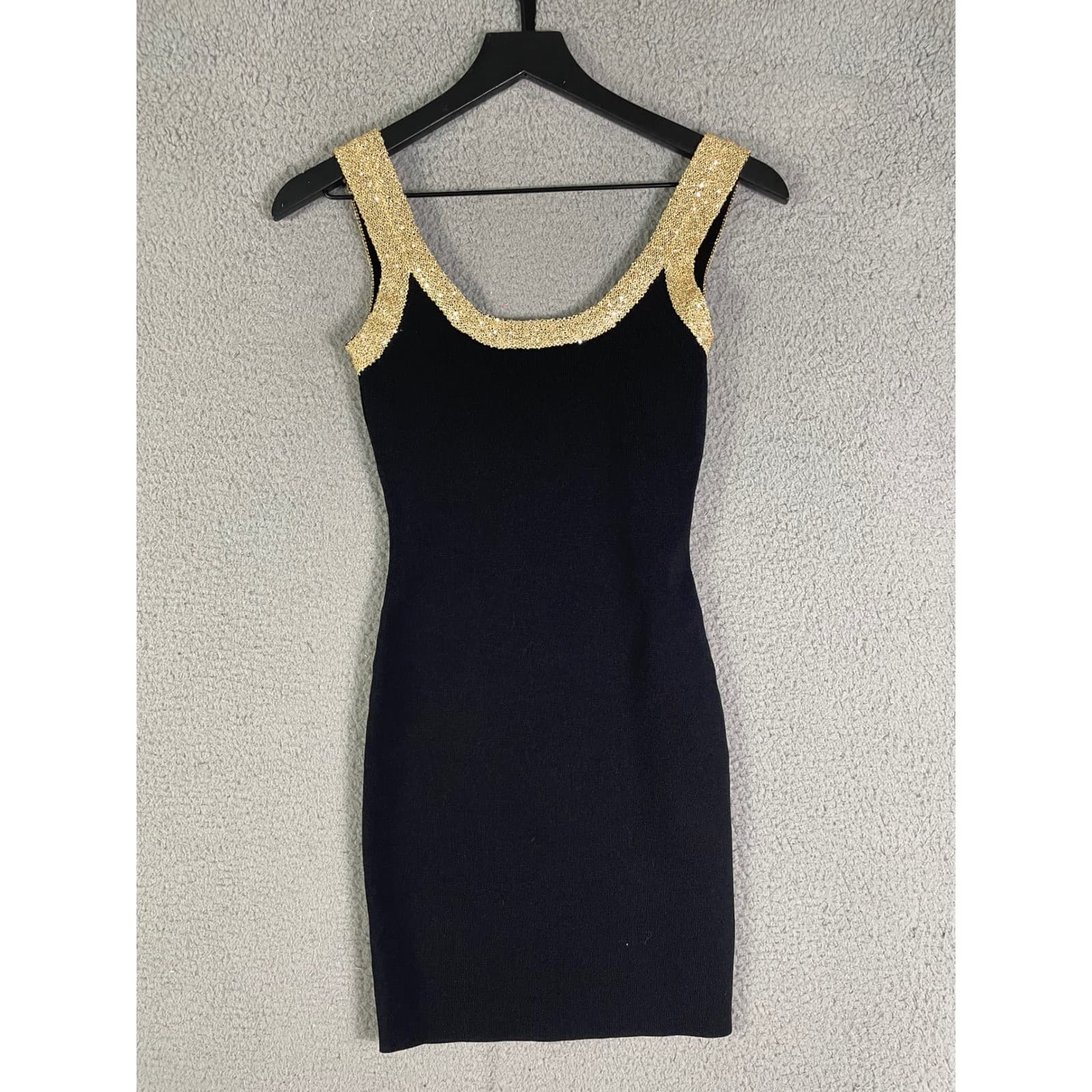 Queenia Black Gold Trim Scoop Neck Sleeveless Bodycon Cocktail Dress Women XS - Thumbnail 6