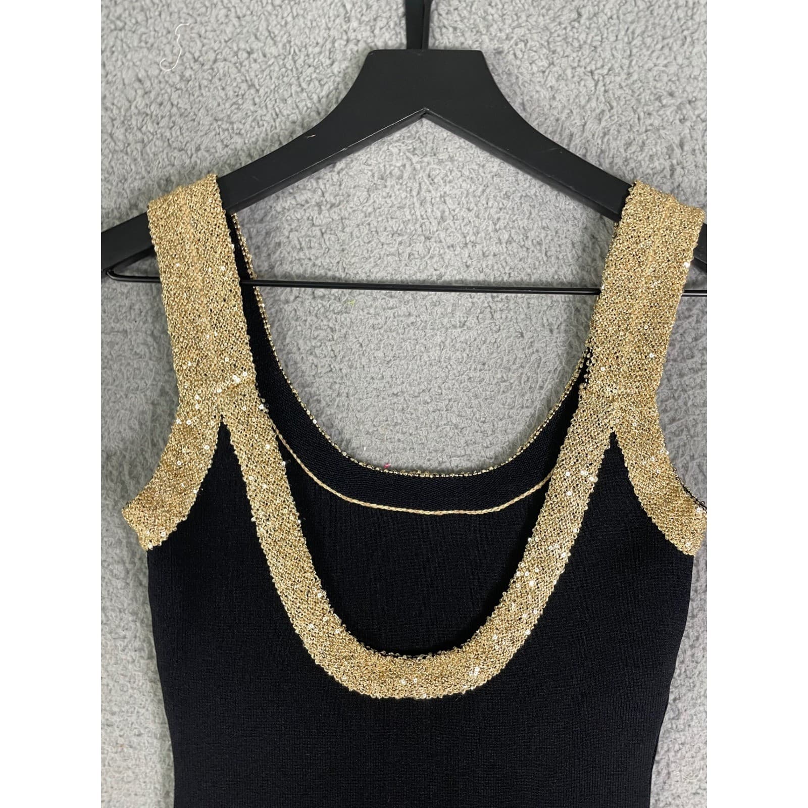 Queenia Black Gold Trim Scoop Neck Sleeveless Bodycon Cocktail Dress Women XS - Thumbnail 7