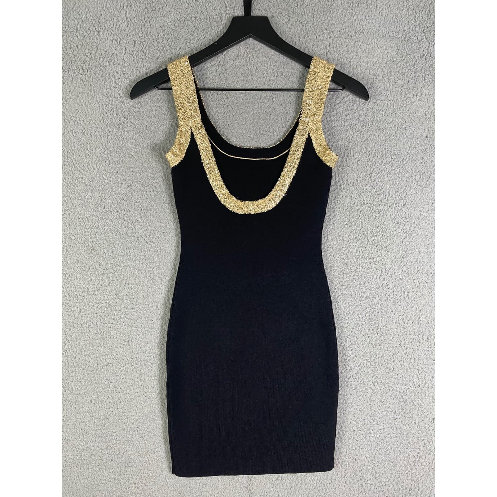Queenia Black Gold Trim Scoop Neck Sleeveless Bodycon Cocktail Dress Women XS - Thumbnail 5