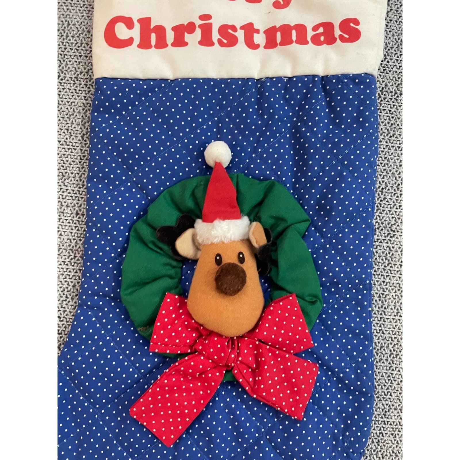 Russ Christmas Stocking Blue Polka Dot Reindeer Wreath Merry Christmas Holiday - Thumbnail 3
