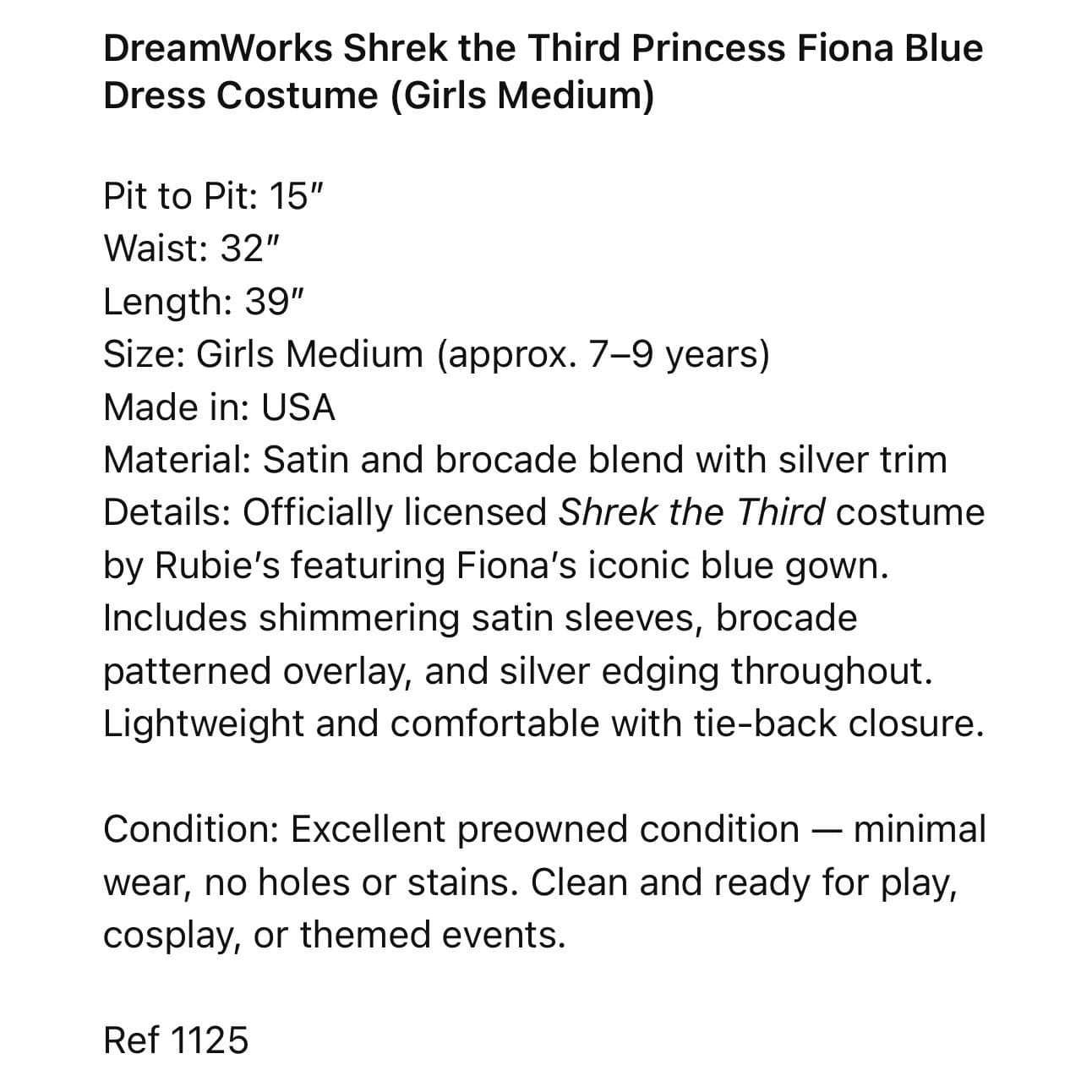 DreamWorks Shrek the Third Princess Fiona Blue Dress Costume Girls Medium - Thumbnail 2