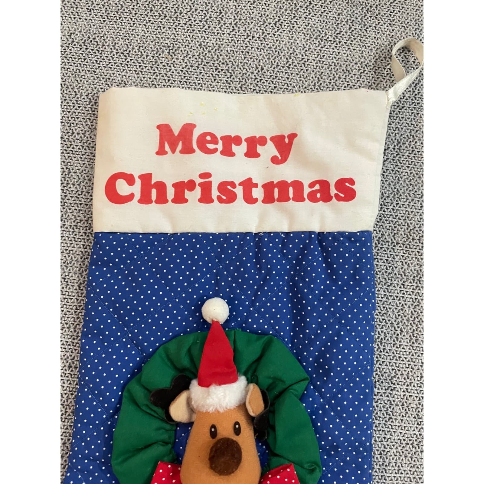 Russ Christmas Stocking Blue Polka Dot Reindeer Wreath Merry Christmas Holiday - Thumbnail 4