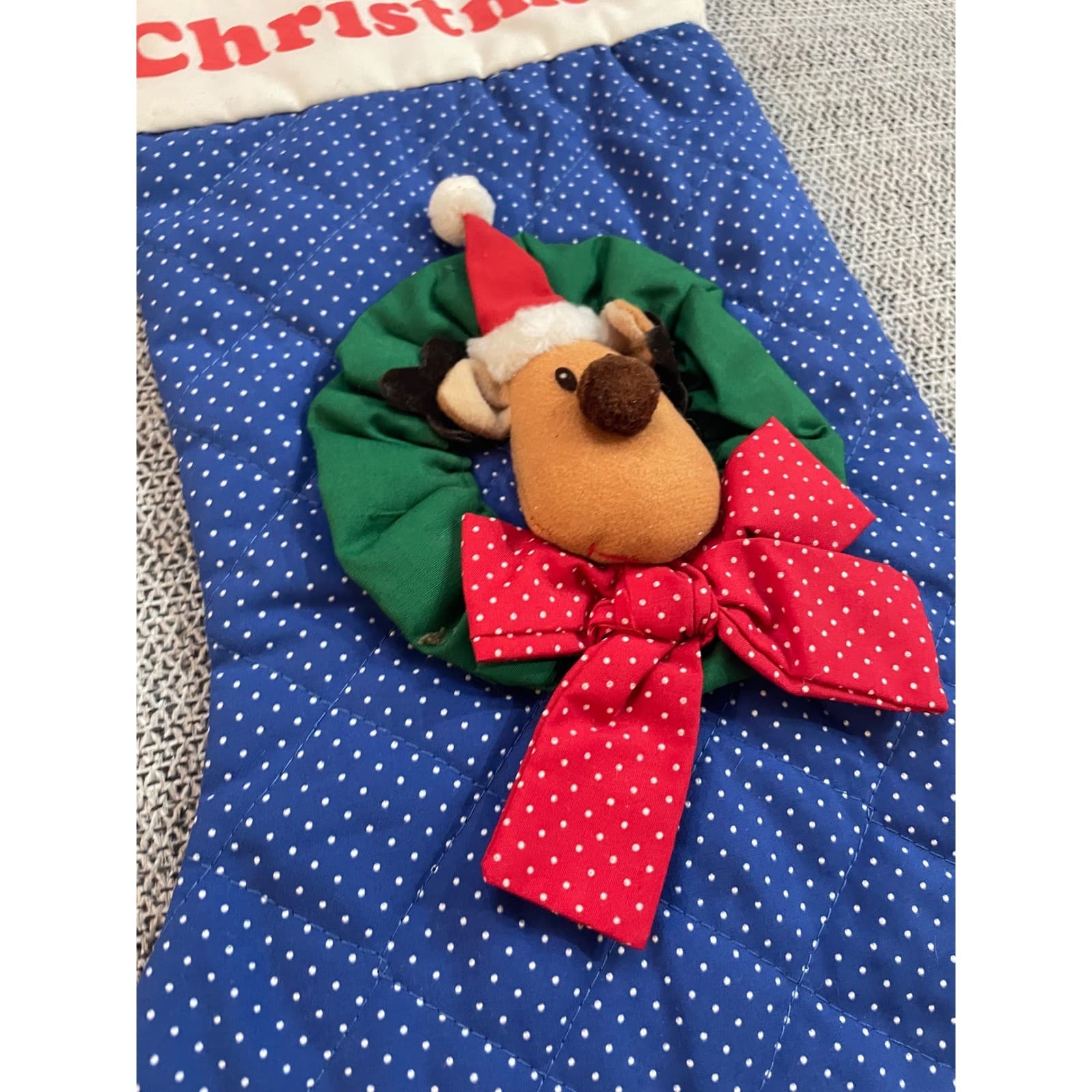 Russ Christmas Stocking Blue Polka Dot Reindeer Wreath Merry Christmas Holiday - Thumbnail 6