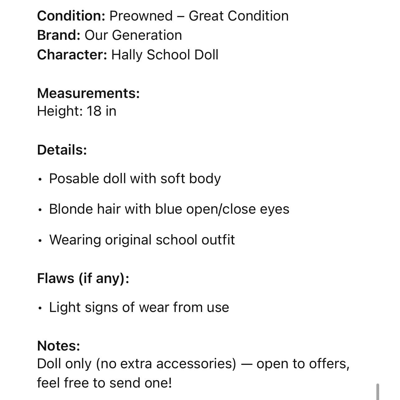 Our Generation Hally 18 inch School Doll Blonde Hair Blue Eyes Pink Polo Outfit - Thumbnail 2