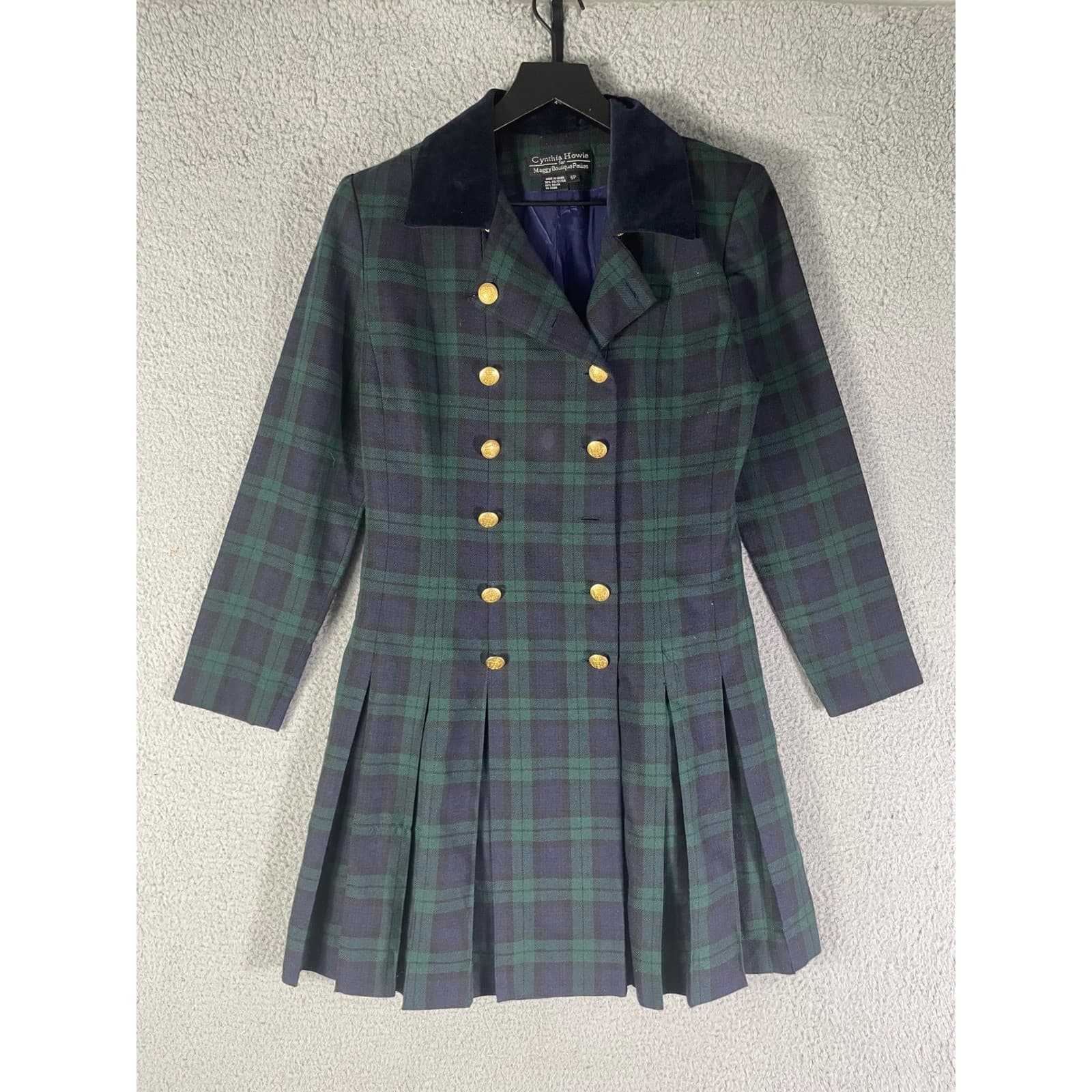 Cynthia Howie Maggy Boutique Petites Black Watch Plaid Velvet Collar Dress 6P - Thumbnail 2