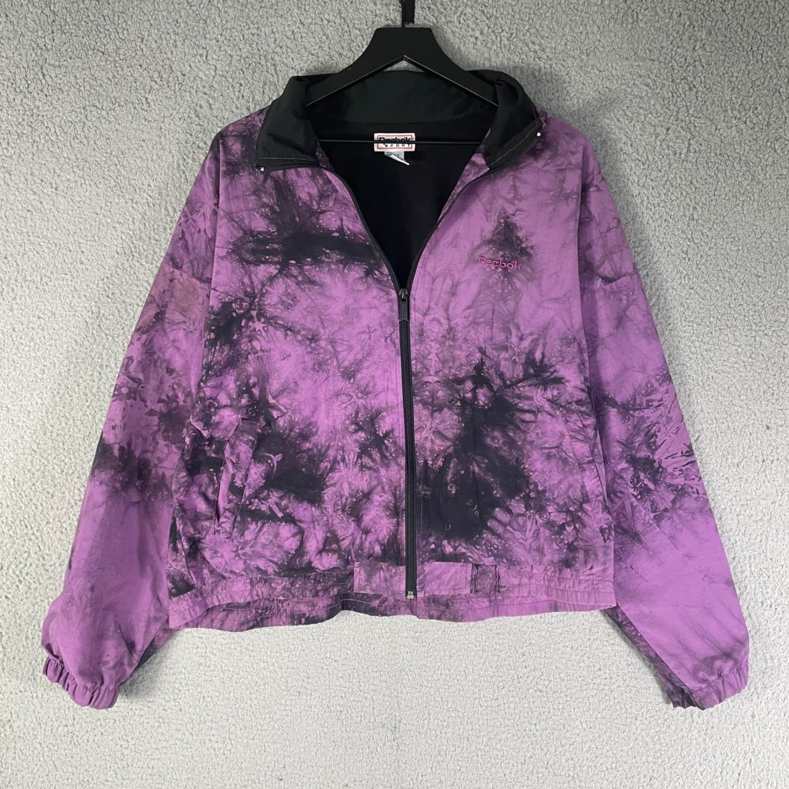 Vintage Reebok Sport Purple Tie Dye Windbreaker Jacket Womens Medium 90s Retro - Thumbnail 2