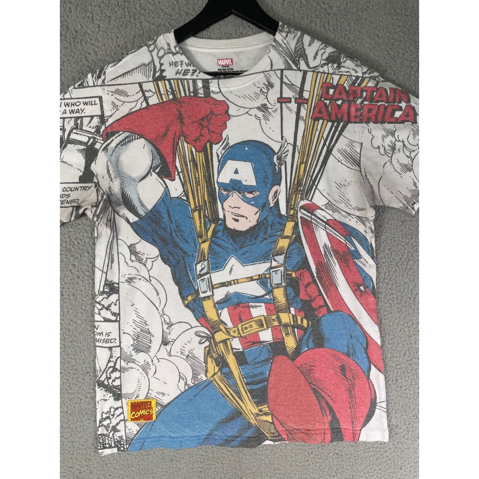 Marvel Captain America All Over Print Comic Panel T-Shirt Mens Small White AOP - Thumbnail 4