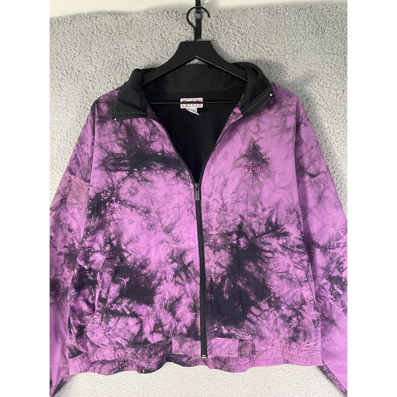 Vintage Reebok Sport Purple Tie Dye Windbreaker Jacket Womens Medium 90s Retro - Thumbnail 6