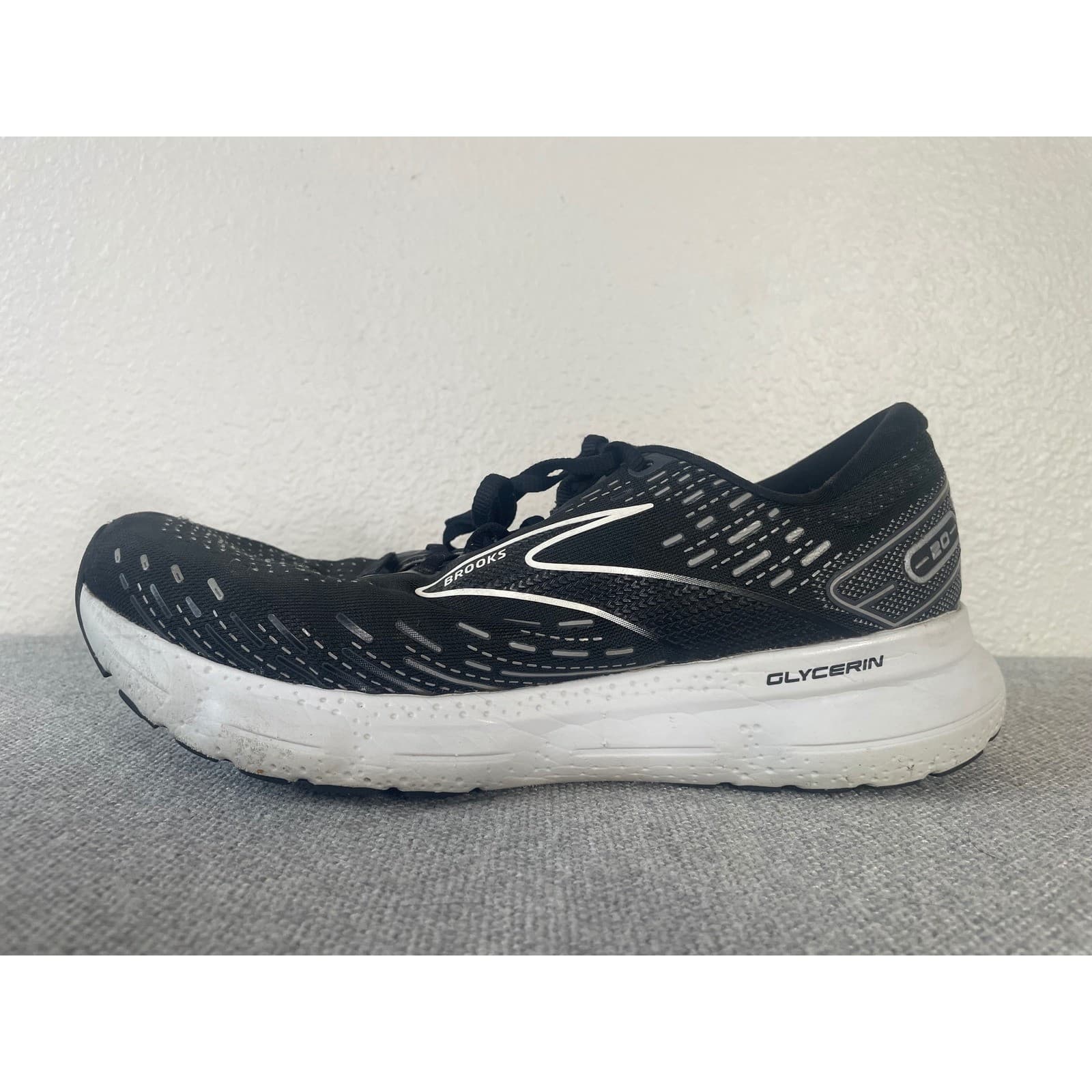 Brooks Glycerin 20 Mens 10.5 2E Wide Running Shoes Black White Sneakers Gym - Thumbnail 3