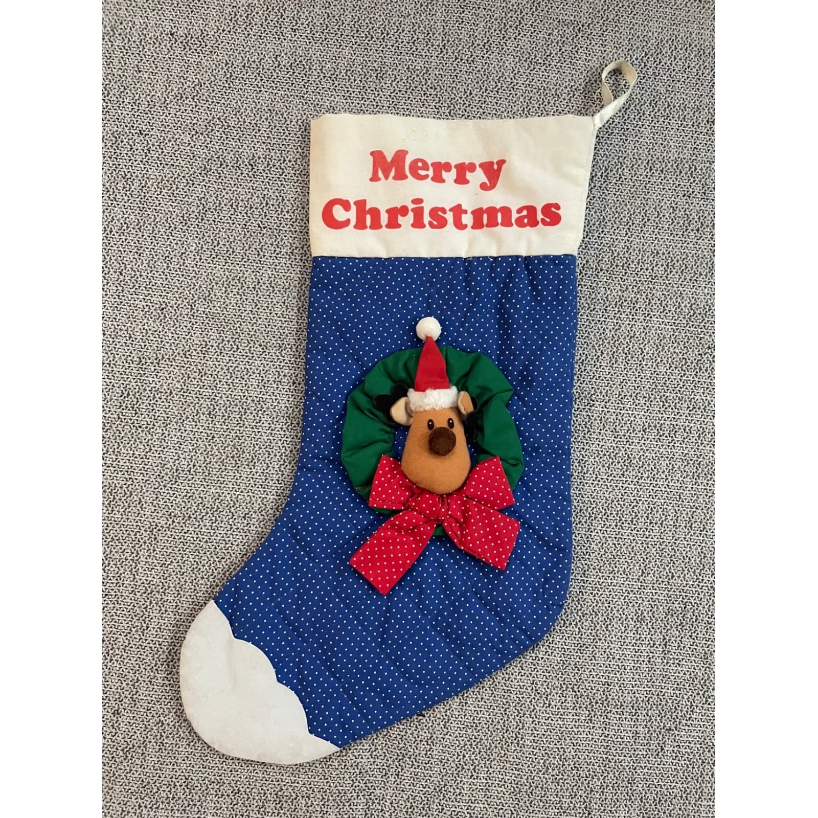 Russ Christmas Stocking Blue Polka Dot Reindeer Wreath Merry Christmas Holiday - Thumbnail 2